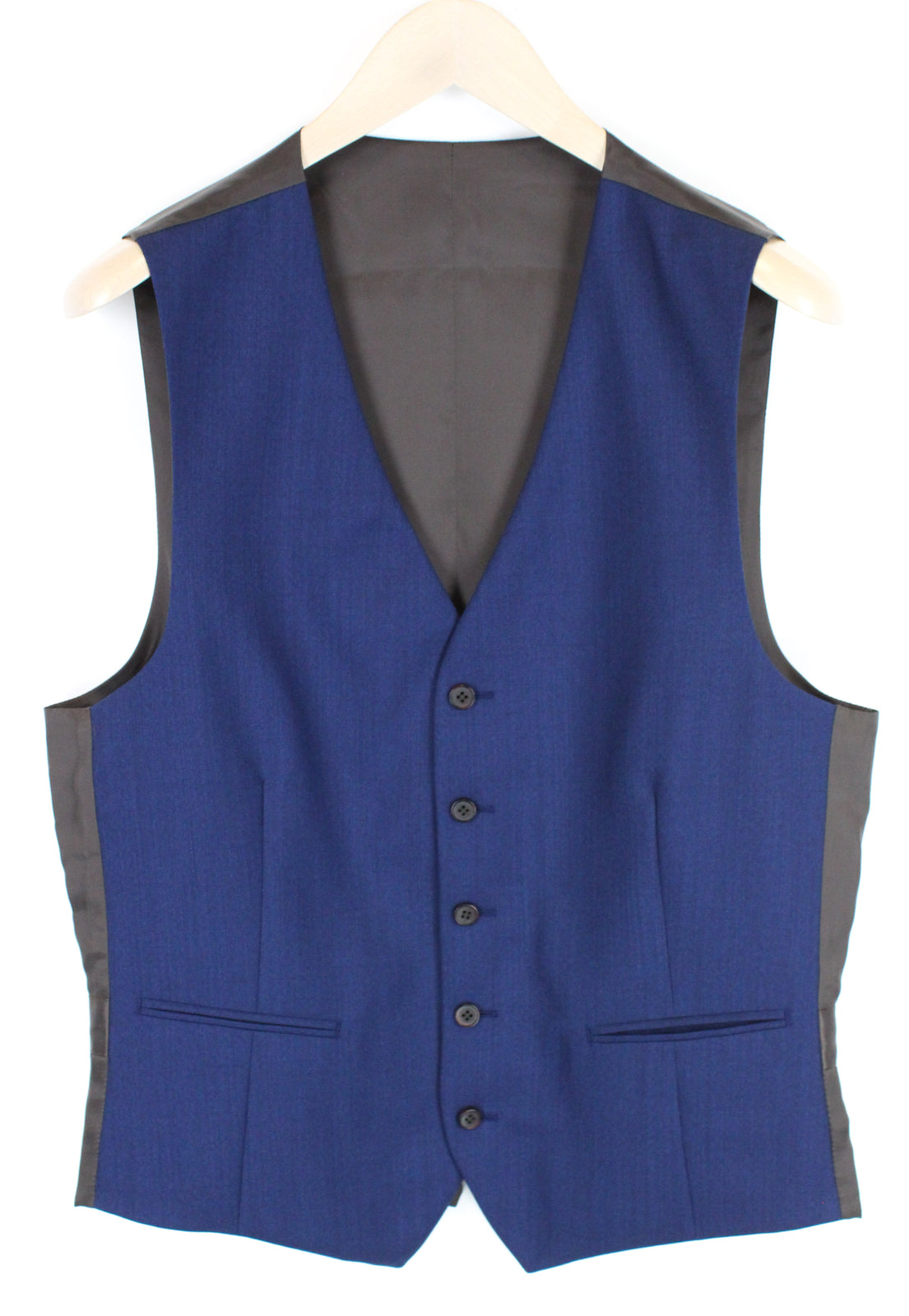 SUITSUPPLY Lazio vyriškas mėlynas vilnonis kostiumas, UK42L, dviejų dalių švarkas, liemenė, plonas kirpimas 