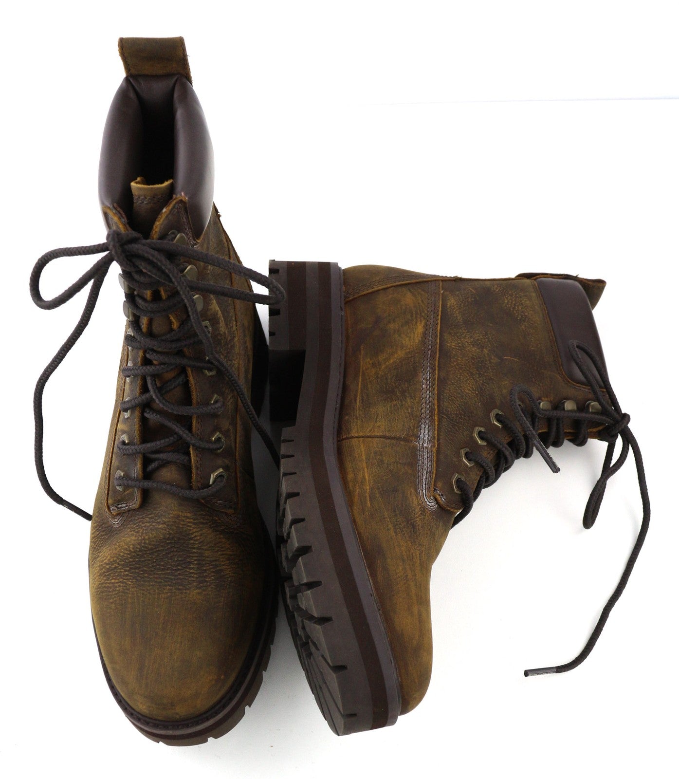 TIMBERLAND A2BSR-A4519 vyriški batai EU43/43.5 rudi odiniai sendinto stiliaus aukštakulniai 