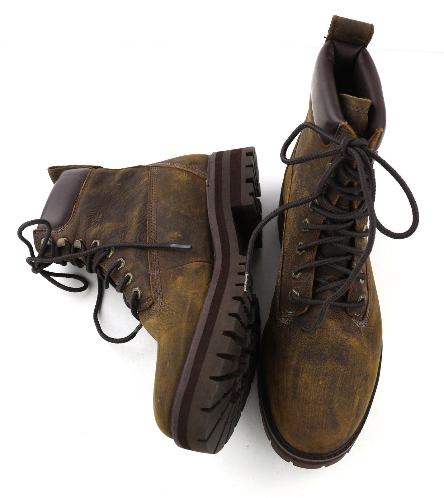 TIMBERLAND A2BSR-A4519 vyriški batai EU43/43.5 rudi odiniai sendinto stiliaus aukštakulniai 