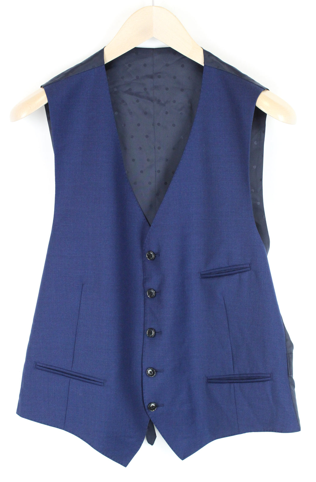 SUITSUPPLY Ferrara Men's Blue Wool Waistcoat UK42S V-Neck Polka Dot Lining