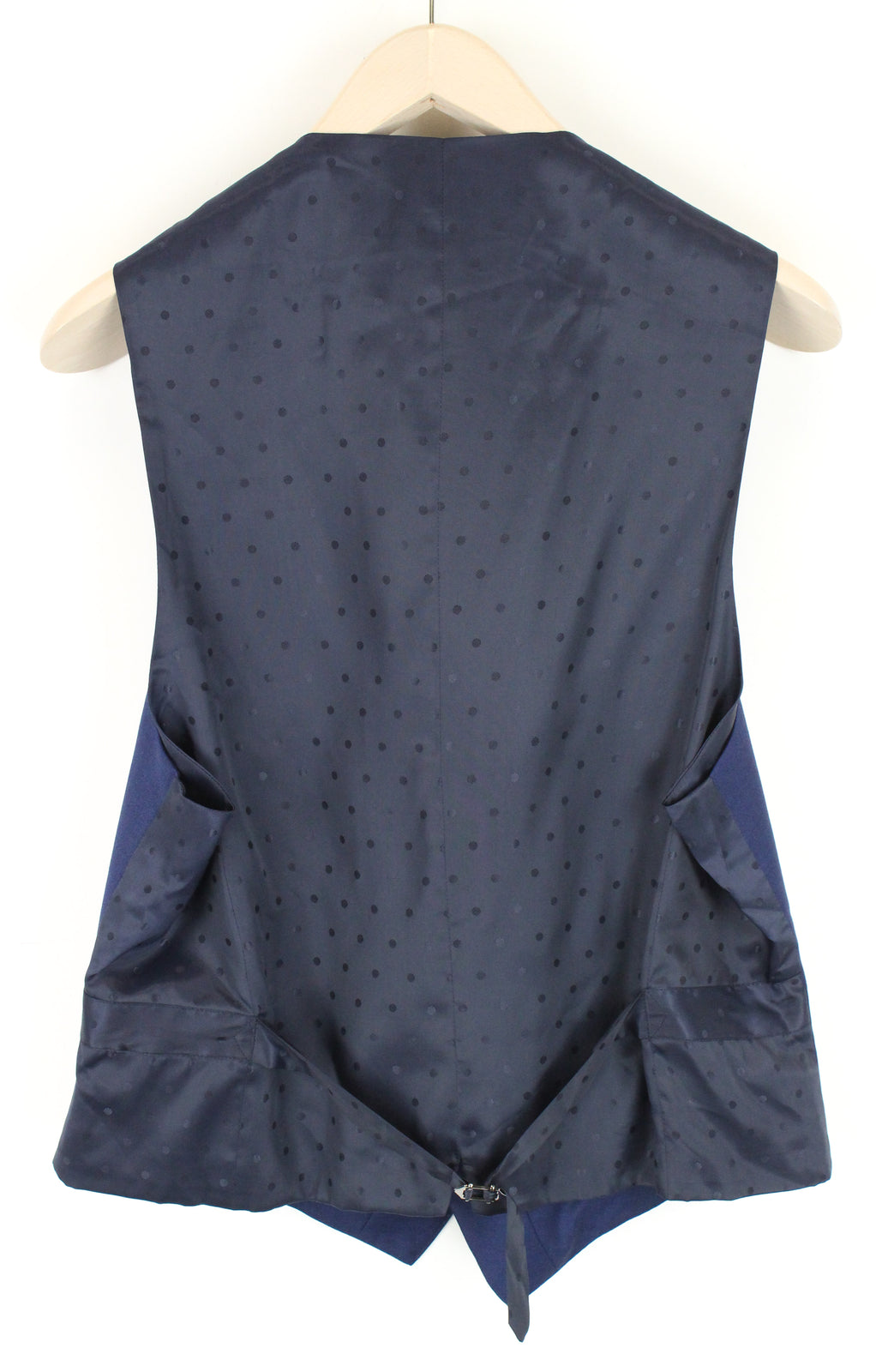 SUITSUPPLY Ferrara Men's Blue Wool Waistcoat UK42S V-Neck Polka Dot Lining