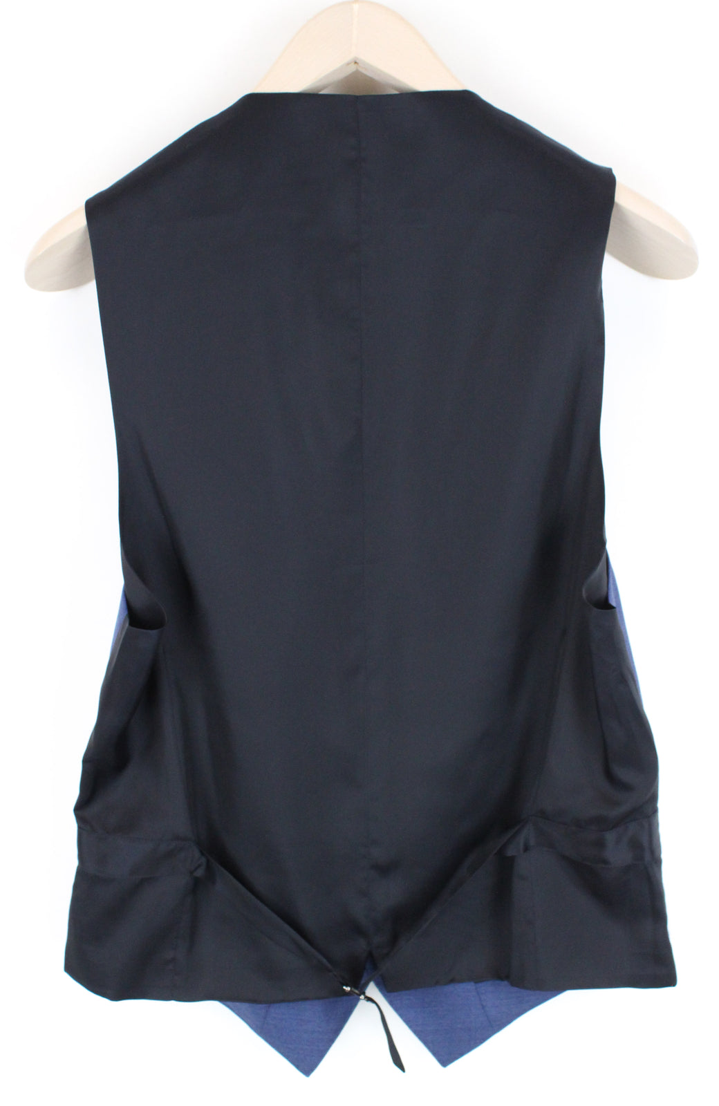 SUITSUPPLY Ferrara vyriška šviesiai mėlyna melanžo vilnonė liemenė UK38R su V formos iškirpte ir pamušalu 