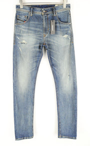 DIESEL Krayver R6ZD4 Men's Blue Slim Carrot Ripped Stretch Jeans W28/L32 Washed