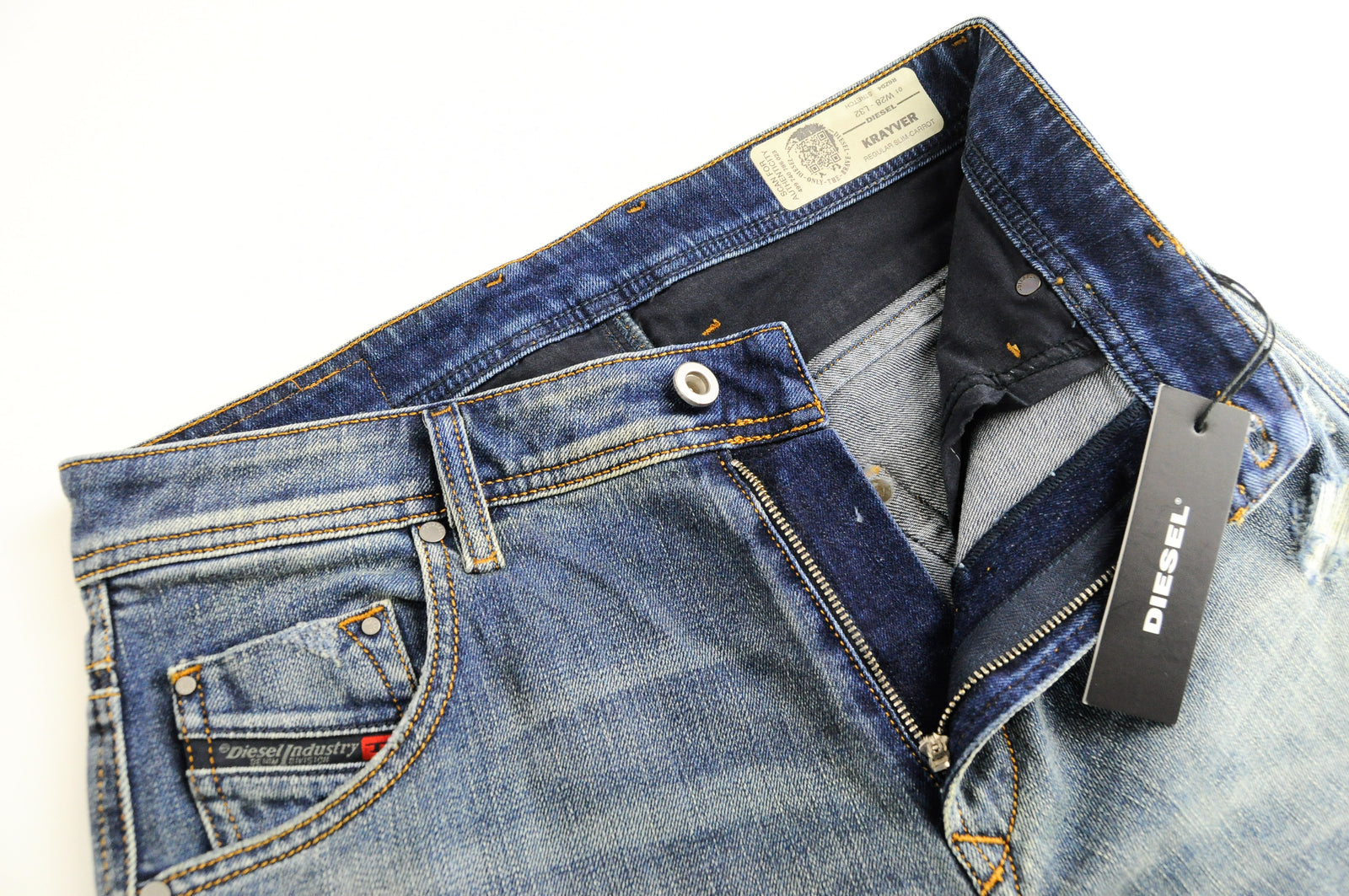 DIESEL Krayver R6ZD4 Men's Blue Slim Carrot Ripped Stretch Jeans W28/L32 Washed