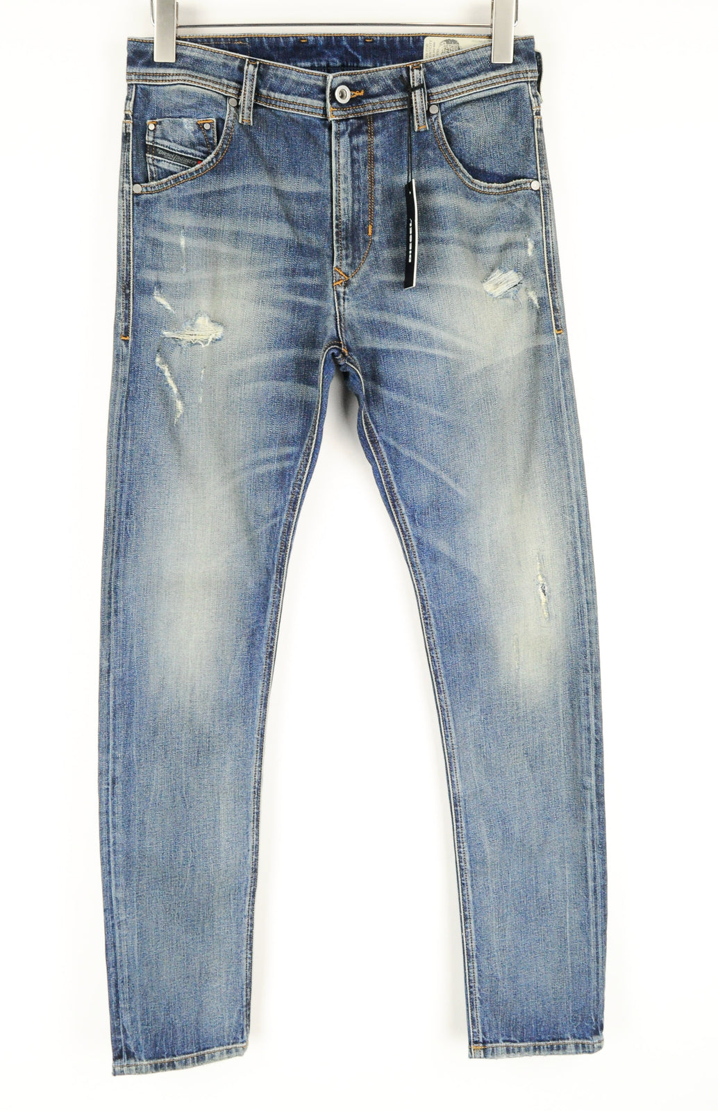 DIESEL Krayver R6ZD4 vyriški mėlyni ploni morkų rašto tamprūs džinsai W28/L32 