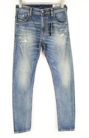 DIESEL Krayver R6ZD4 vyriški mėlyni ploni morkų rašto tamprūs džinsai W28/L32 