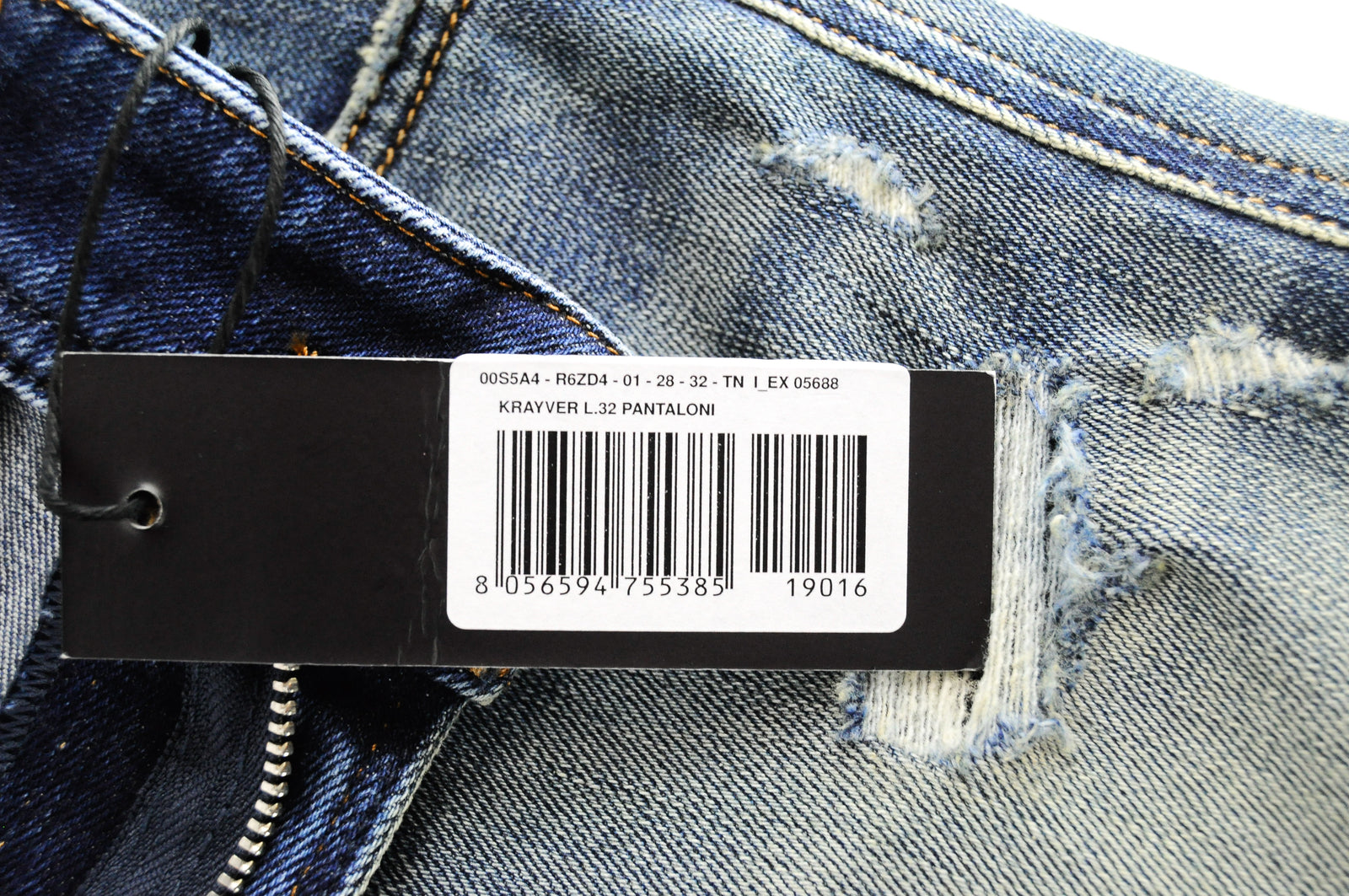 DIESEL Krayver R6ZD4 vyriški mėlyni ploni morkų rašto tamprūs džinsai W28/L32 