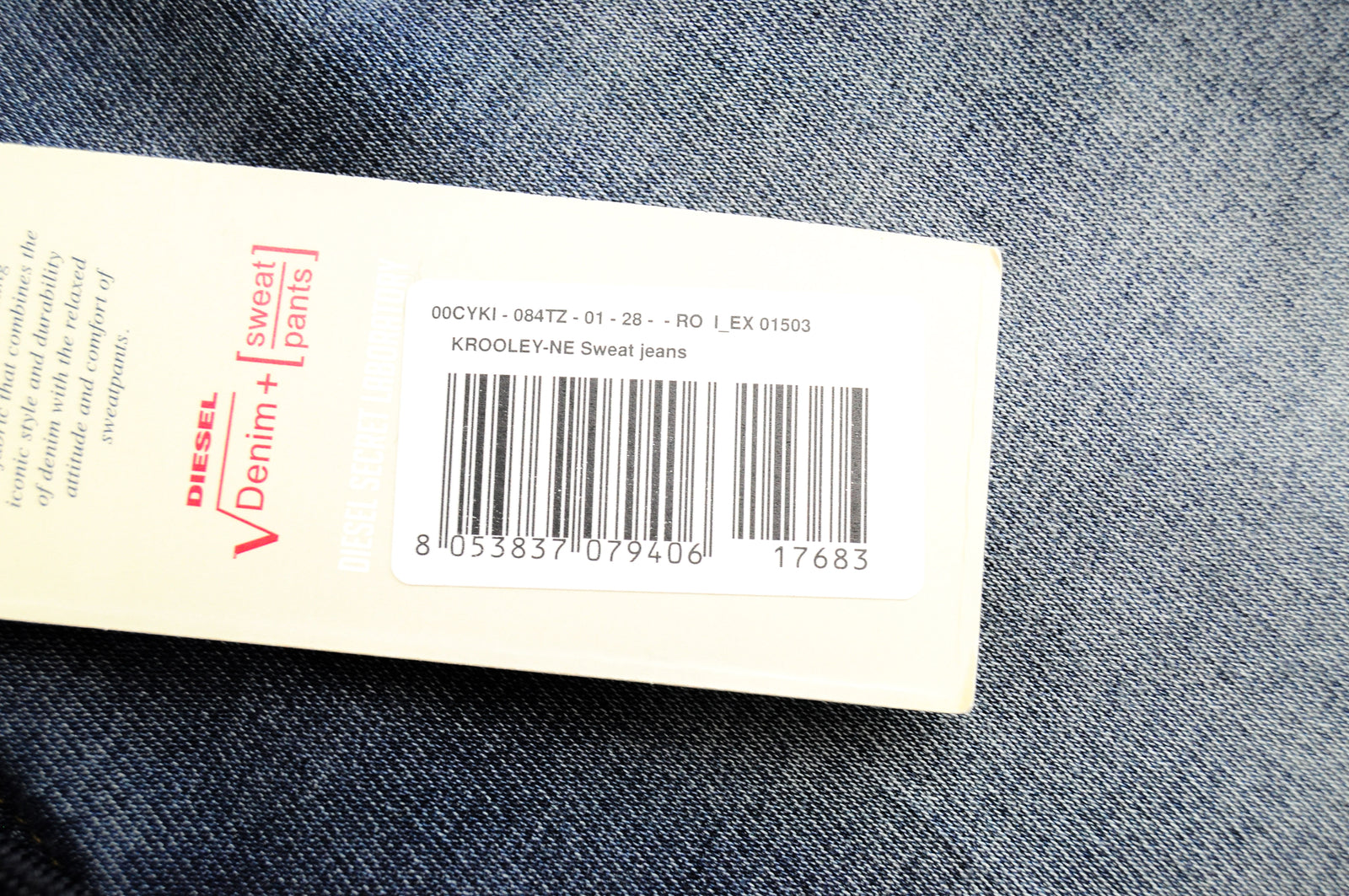 DIESEL Krooley-NE 084TZ W28 vyriški mėlyni siaurėjantys plėšyti tamprūs džinsai 