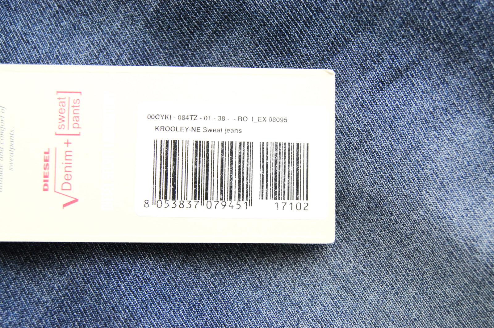 DIESEL Krooley-NE 084TZ W38 vyriški mėlyni siaurėjantys plėšyti tamprūs džinsai 