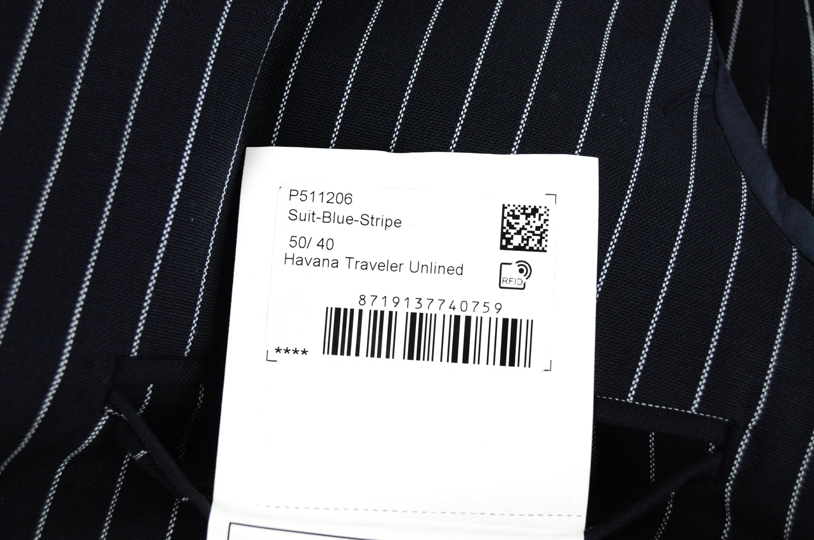 „SUITSUPPLY Havana Traveller“ vyriškas tamsiai mėlynas dryžuotas plonas vilnonis švarkas be pamušalo, UK40R 