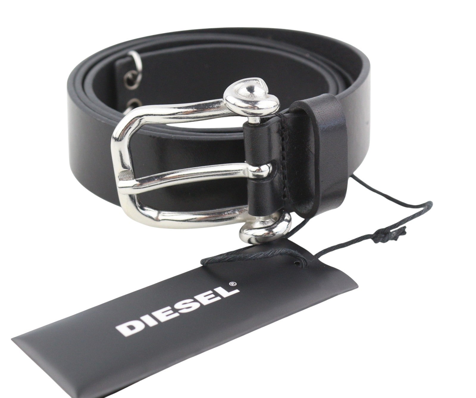 DIESEL B-Pirsin Men Belt 100 CM Black Leather Buckle Closure Leather Casual