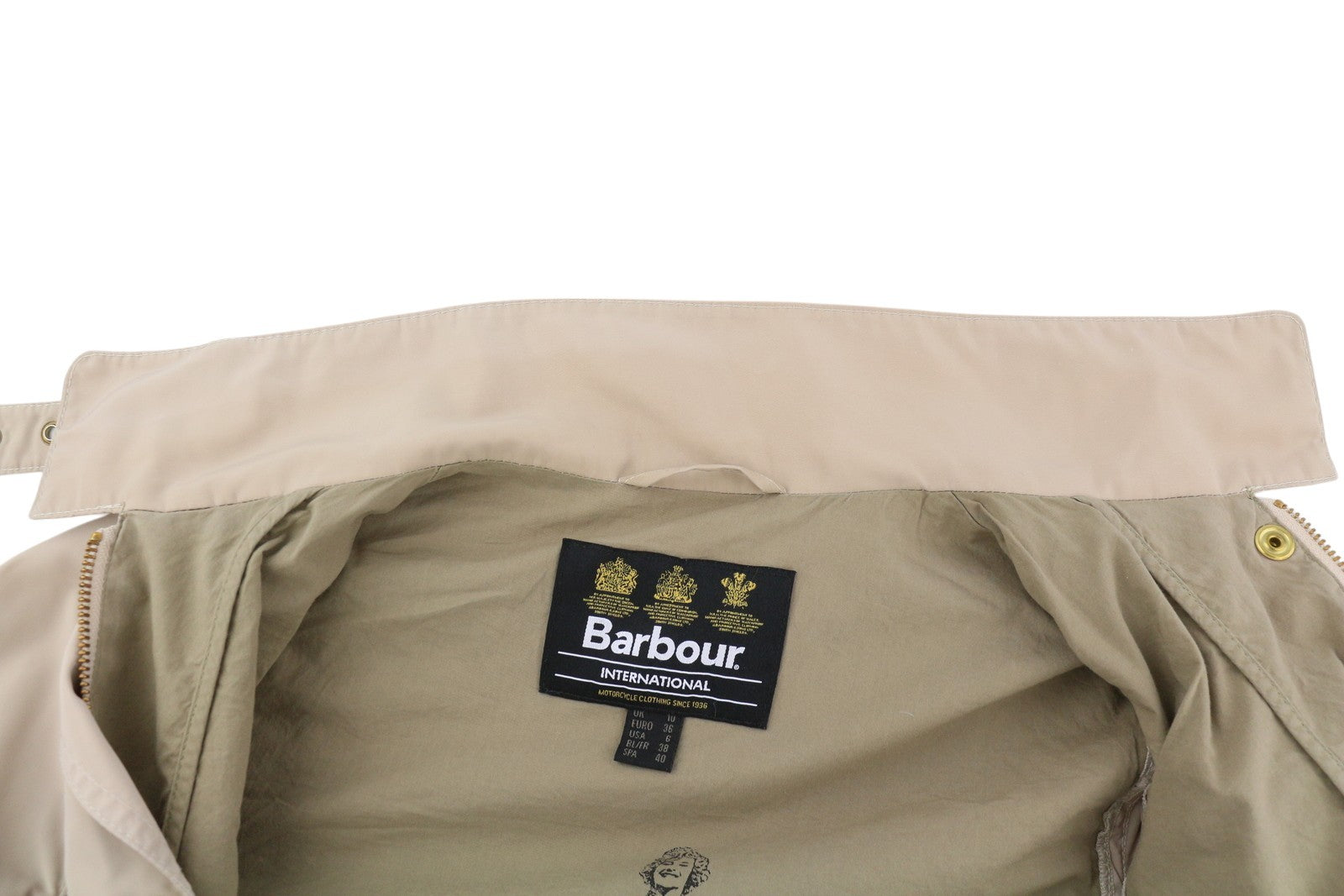 BARBOUR Bintl Broton laisvalaikio moteriška striukė su diržu, 36 dydžio, ruda, su pilnu užtrauktuku, lengva 