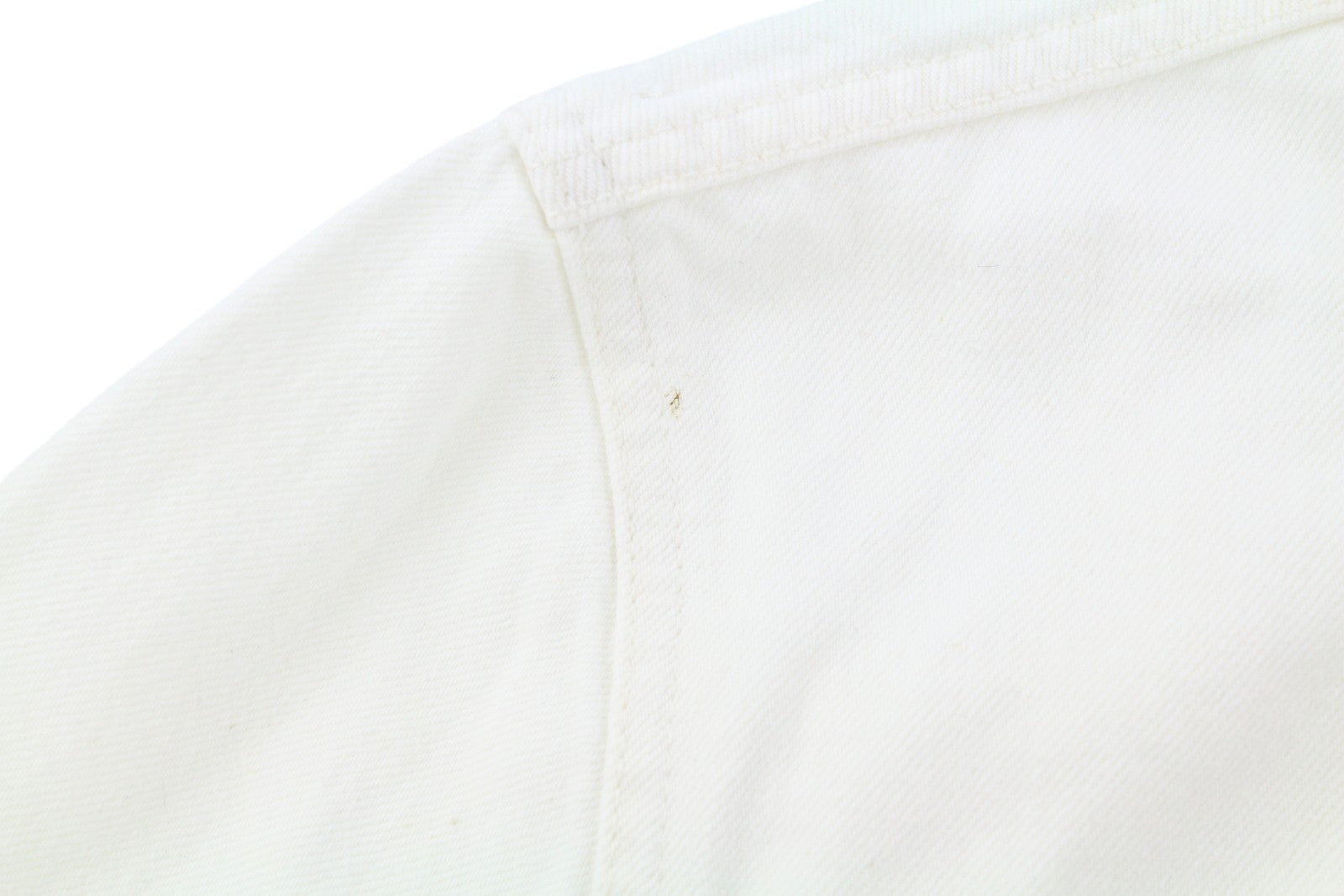 NUDIE JEANS Billy vyriška striukė L, balta, dėvėtas džinsas su sagomis ant kaklo, logotipas 