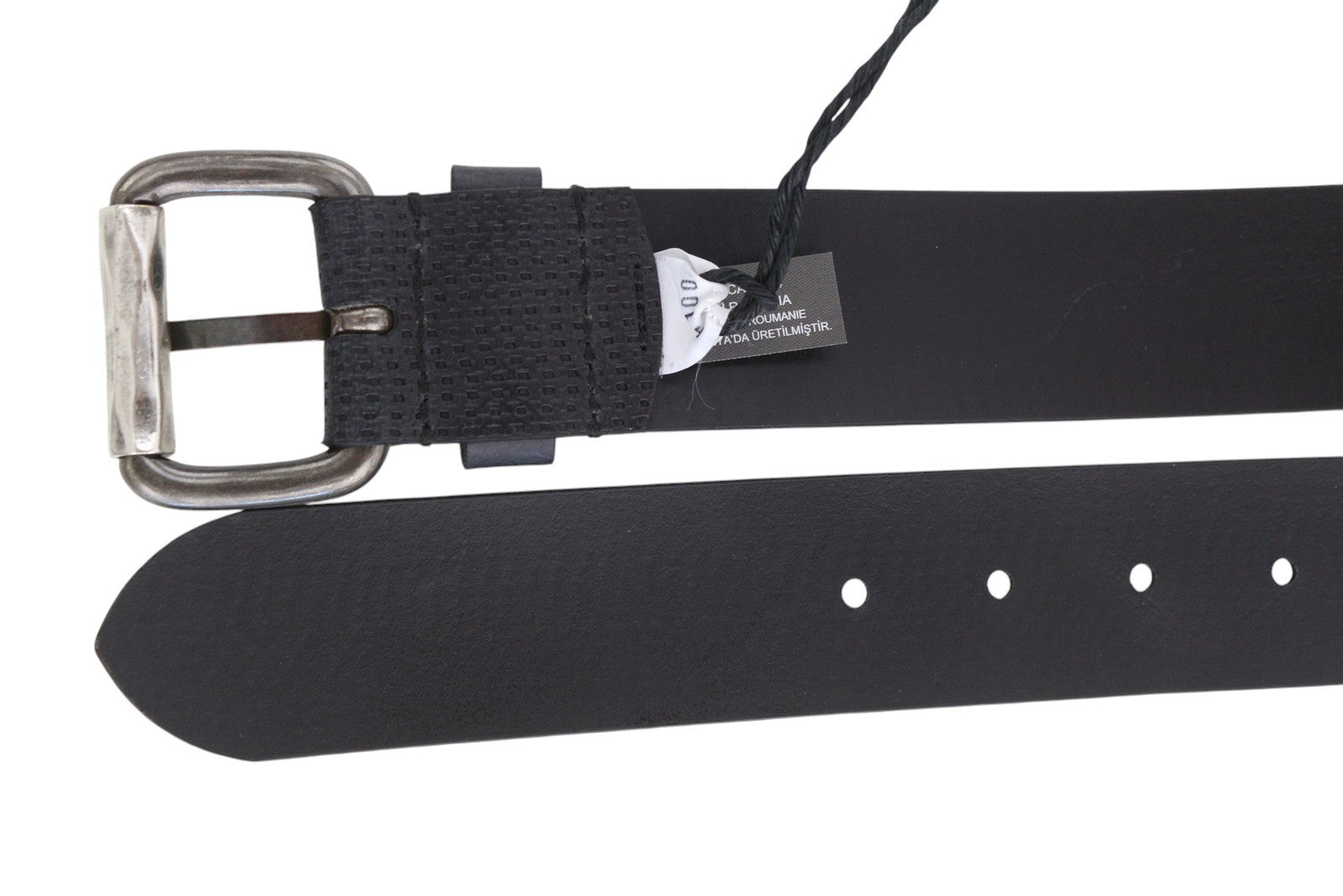 DIESEL B-Rolly vyriškas diržas, 100 cm, juodas, tekstūruotos odos, sidabro spalvos, su sagtimi 