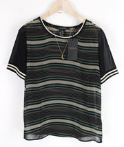 MAISON SCOTCH Womens T-Shirt M Black Green Patterned See-Through Short Sleeve