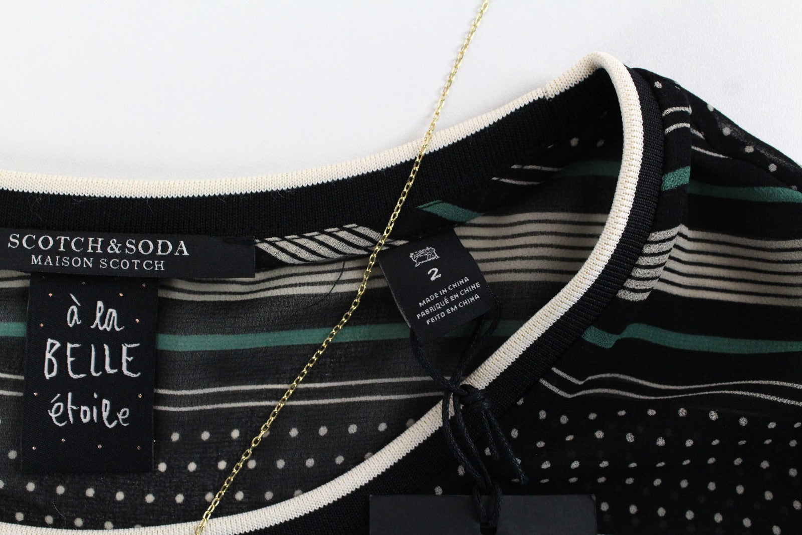 MAISON SCOTCH Womens T-Shirt M Black Green Patterned See-Through Short Sleeve