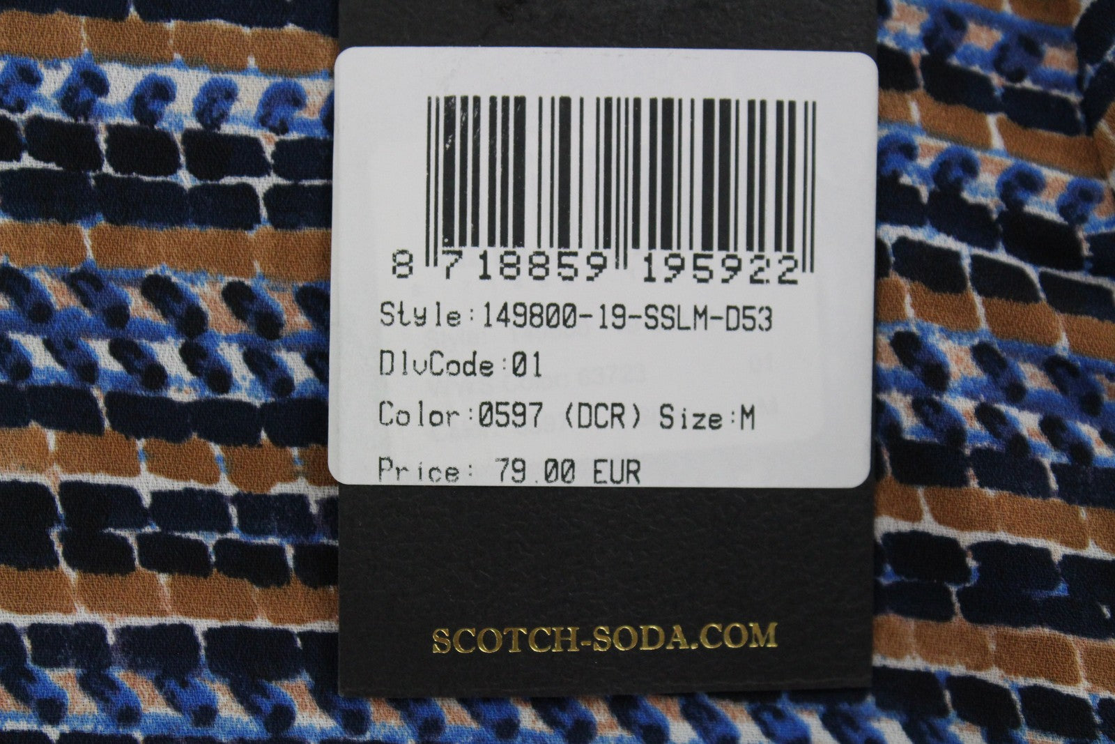 MAISON SCOTCH Womens T-Shirt M Blue Brown Patterned Short Sleeved Round Neck