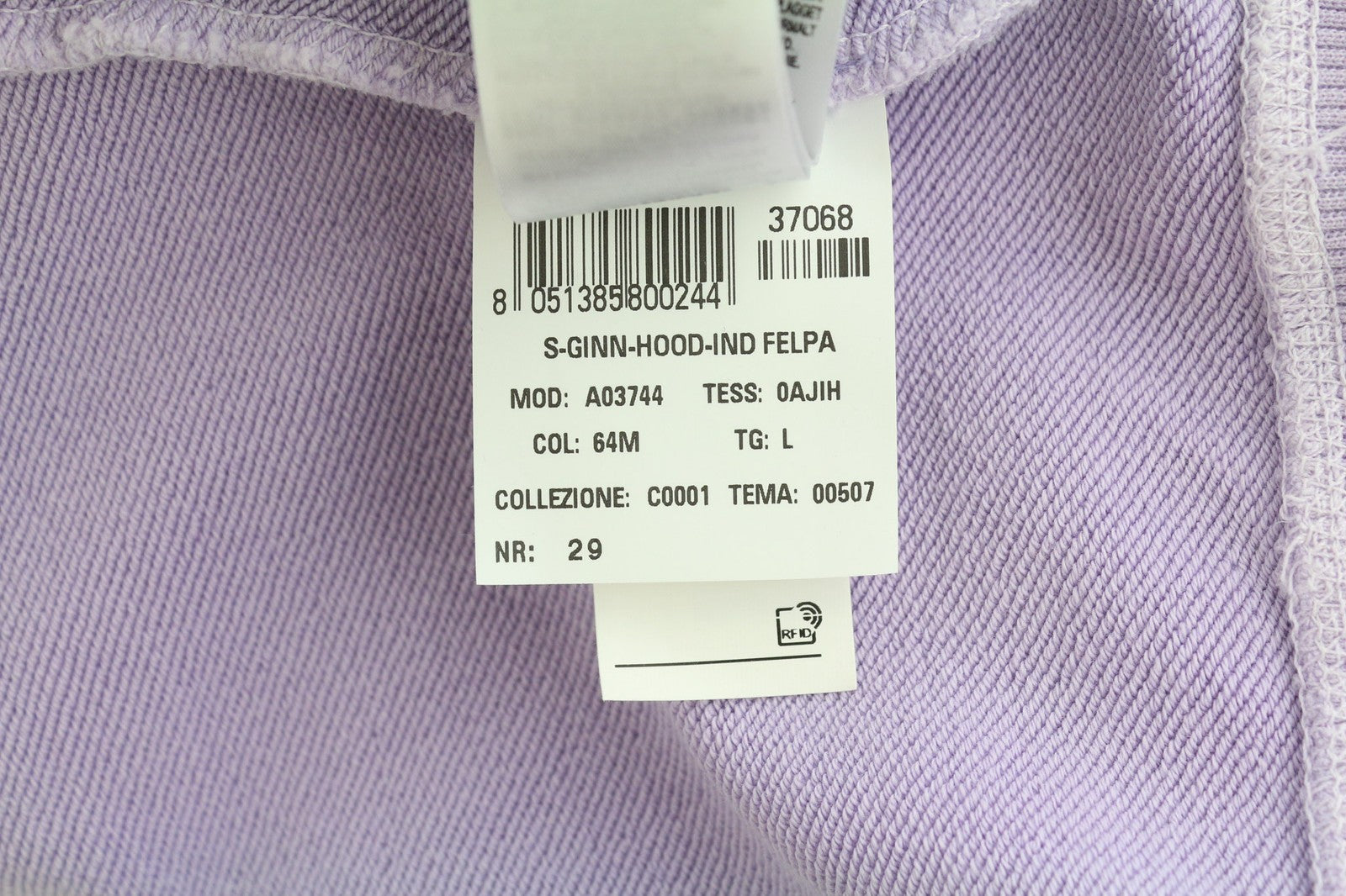 DIESEL S-Ginn-Hood-Ind vyriškas džemperis su gobtuvu, L dydžio, šviesiai violetinis, megztinis su kengūra, rekomenduojama kaina – 175 € 