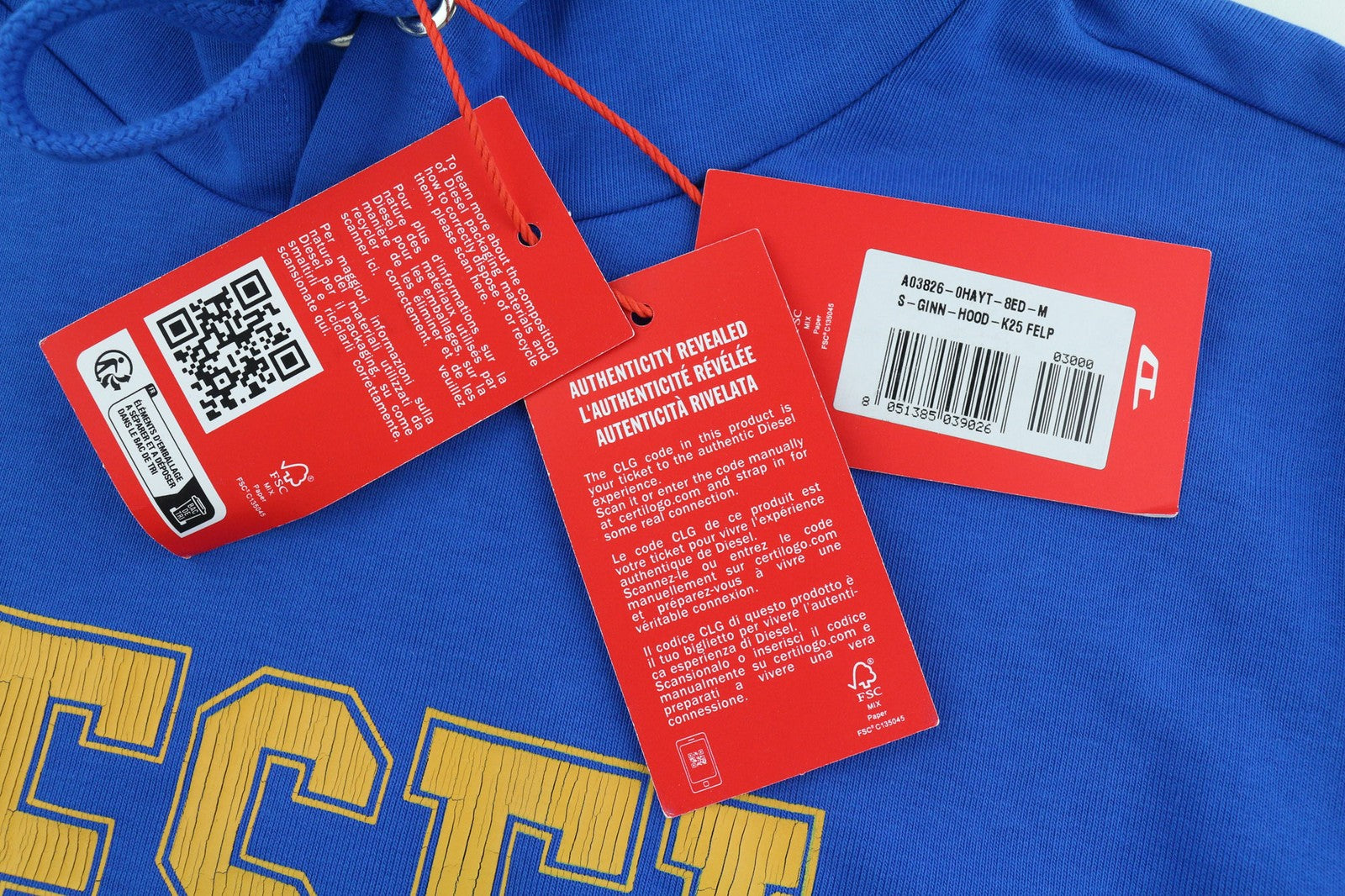 DIESEL S-Ginn-Hood-K25 vyriškas džemperis su gobtuvu M, mėlynas, didelis megztinis su kengūra, RRP125