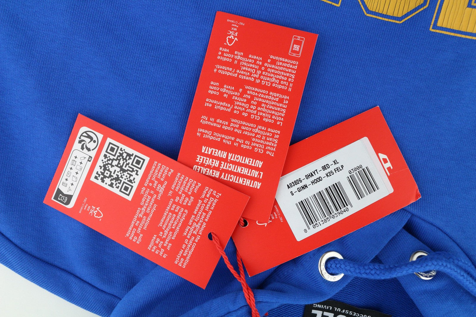 DIESEL S-Ginn-Hood-K25 vyriškas džemperis su gobtuvu, XL dydžio, mėlynas, didelis megztinis su kengūra, rekomenduojama kaina – 125 € 