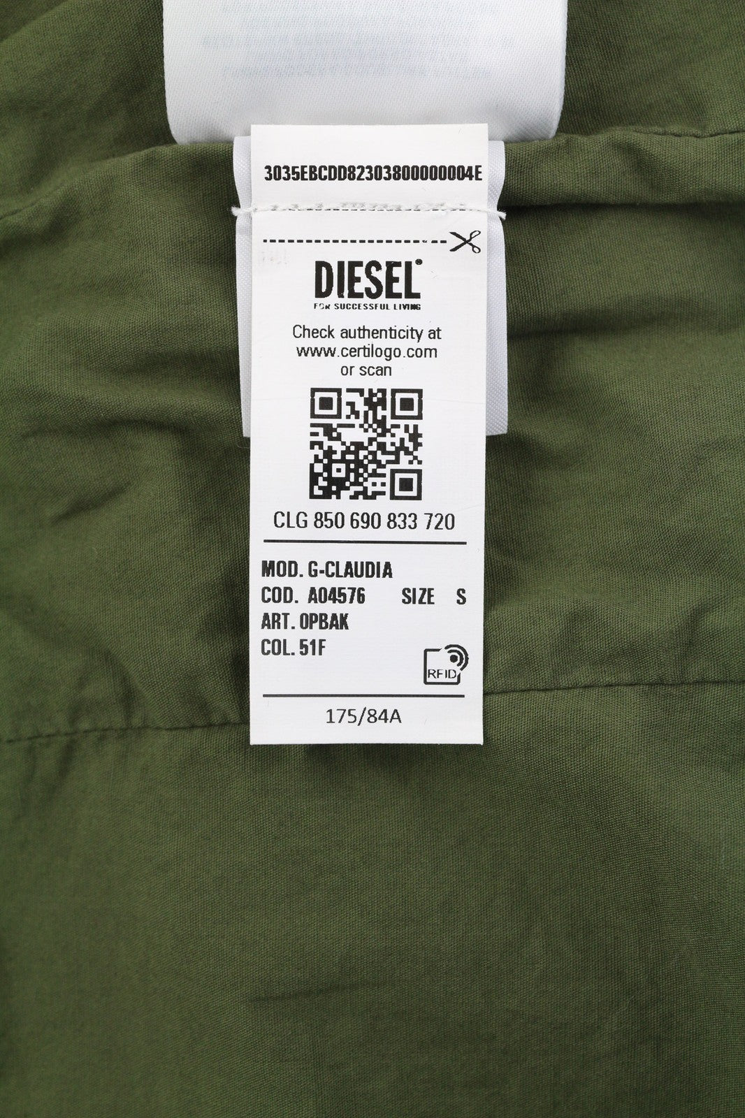 DIESEL G-Claudia moteriška striukė S, chaki spalvos, žalia, lininio audinio, su raišteliu juosmenyje. 