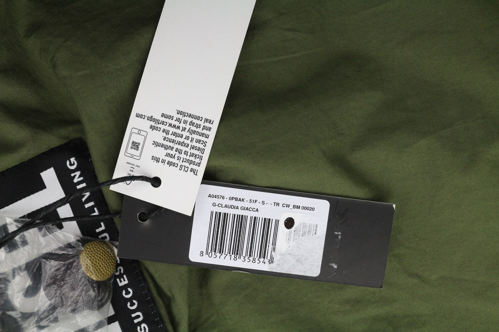 DIESEL G-Claudia moteriška striukė S, chaki spalvos, žalia, lininio audinio, su raišteliu juosmenyje. 