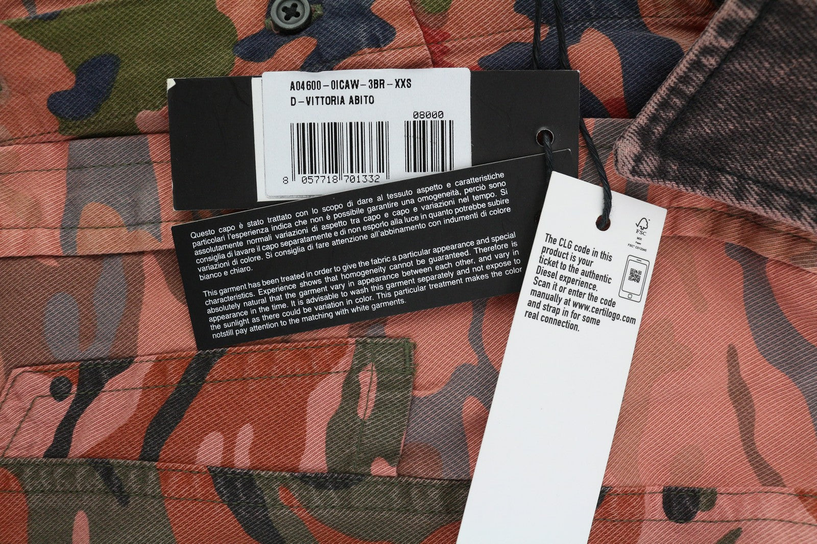 DIESEL D-Vittoria moteriška suknelė ilgomis rankovėmis, su diržu, kamufliažinė, RRP 350 € 