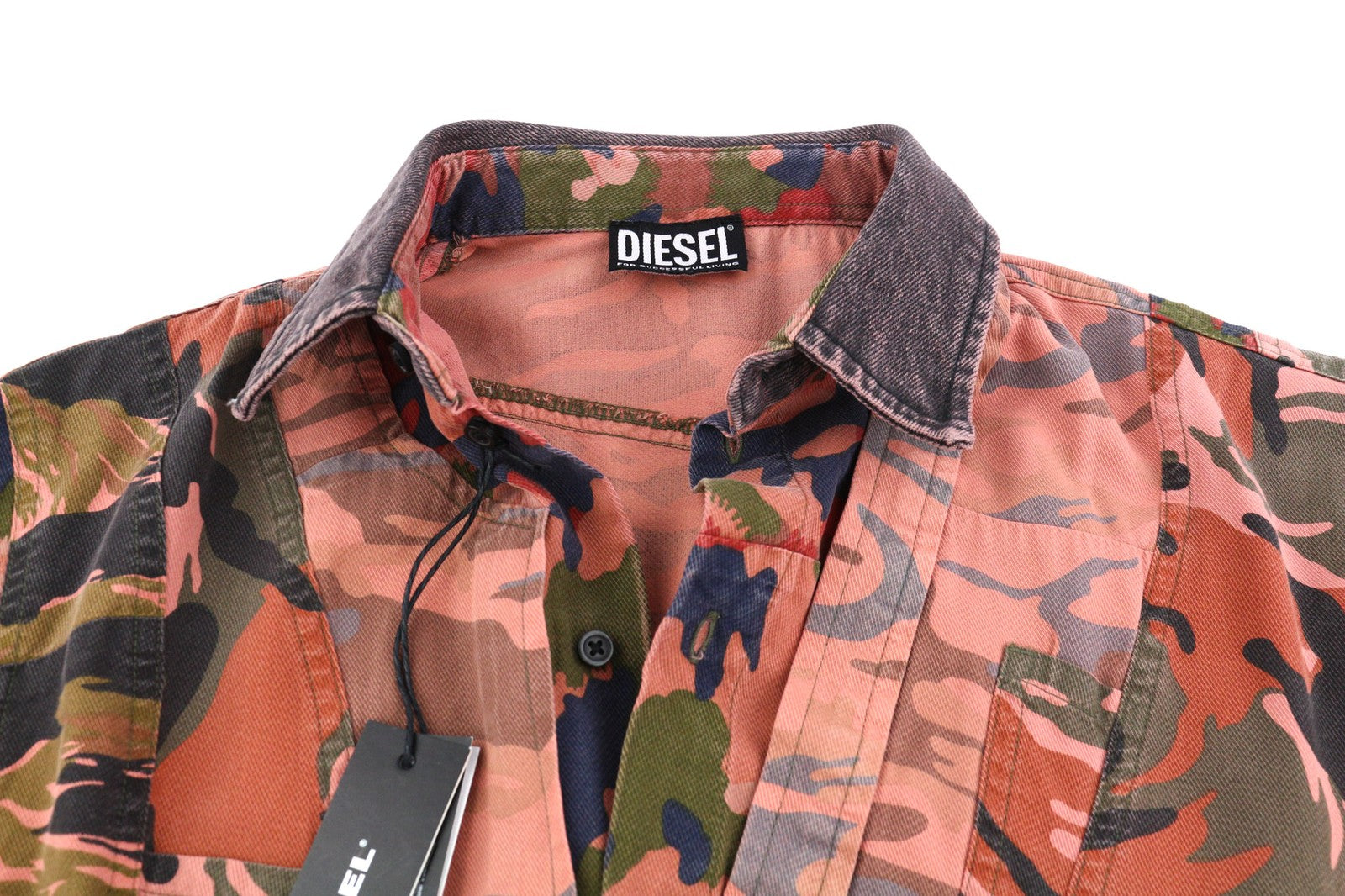 DIESEL D-Vittoria moteriška suknelė S ilgomis rankovėmis su diržu, kamufliažinė, RRP 350 € 