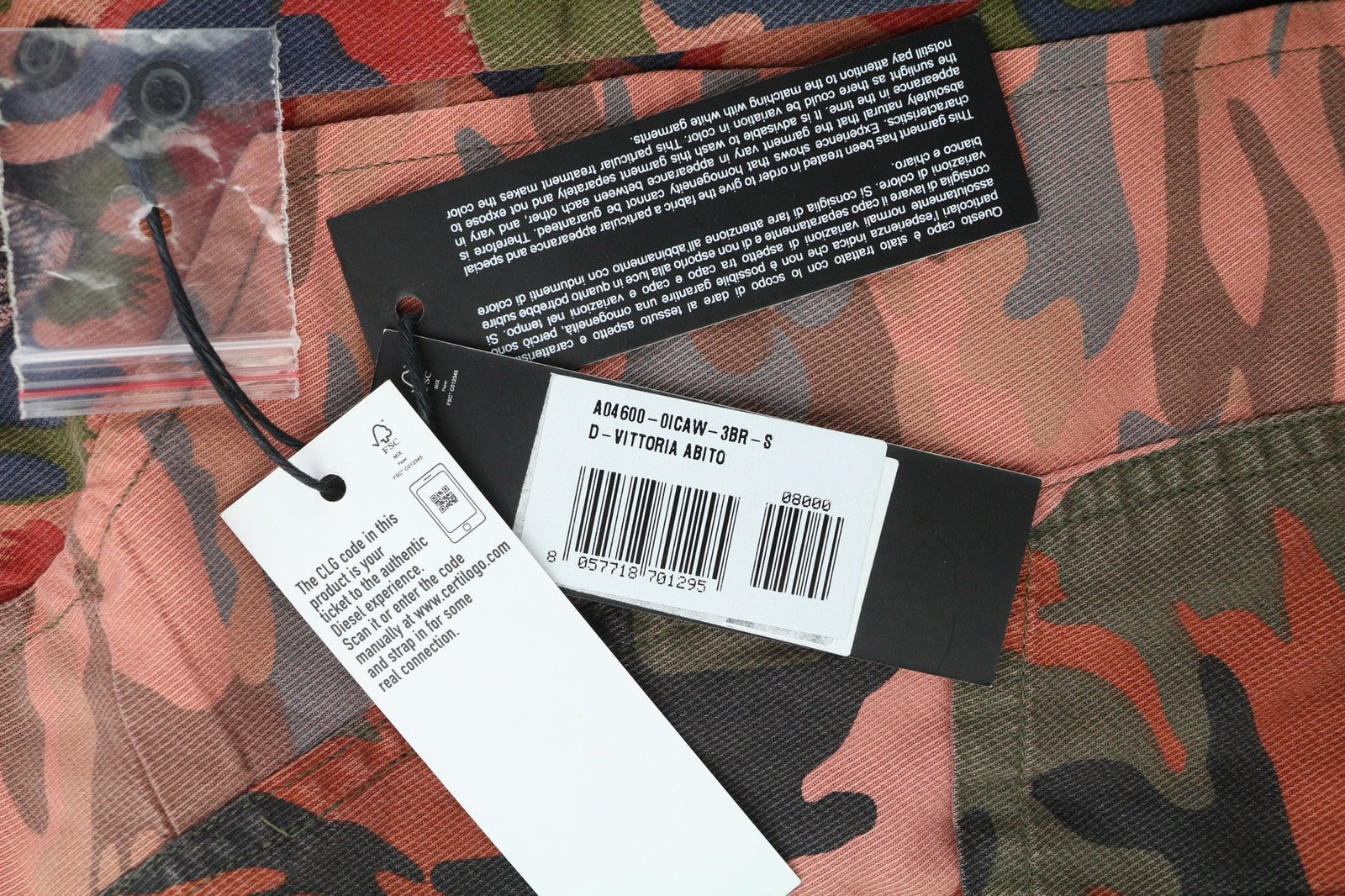 DIESEL D-Vittoria moteriška suknelė S ilgomis rankovėmis su diržu, kamufliažinė, RRP 350 € 