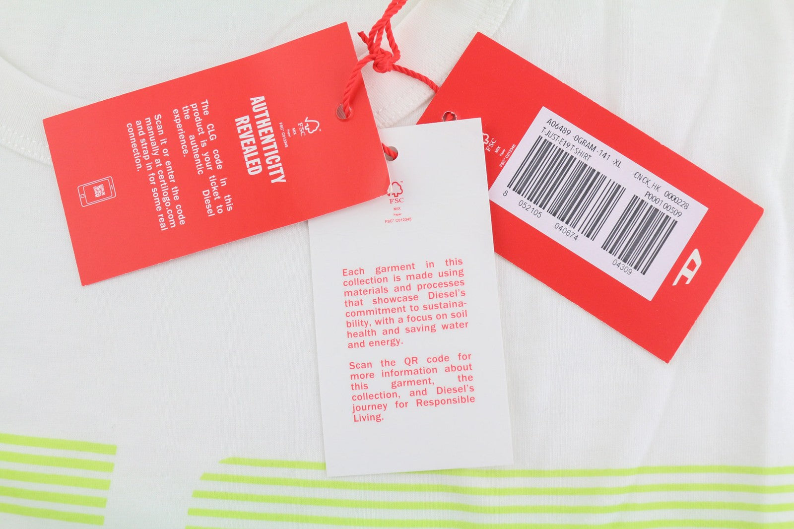 DIESEL T-Just-E19 vyriški marškinėliai XL dydžio, trumpomis rankovėmis, apvalia apykakle, priekyje, balti.