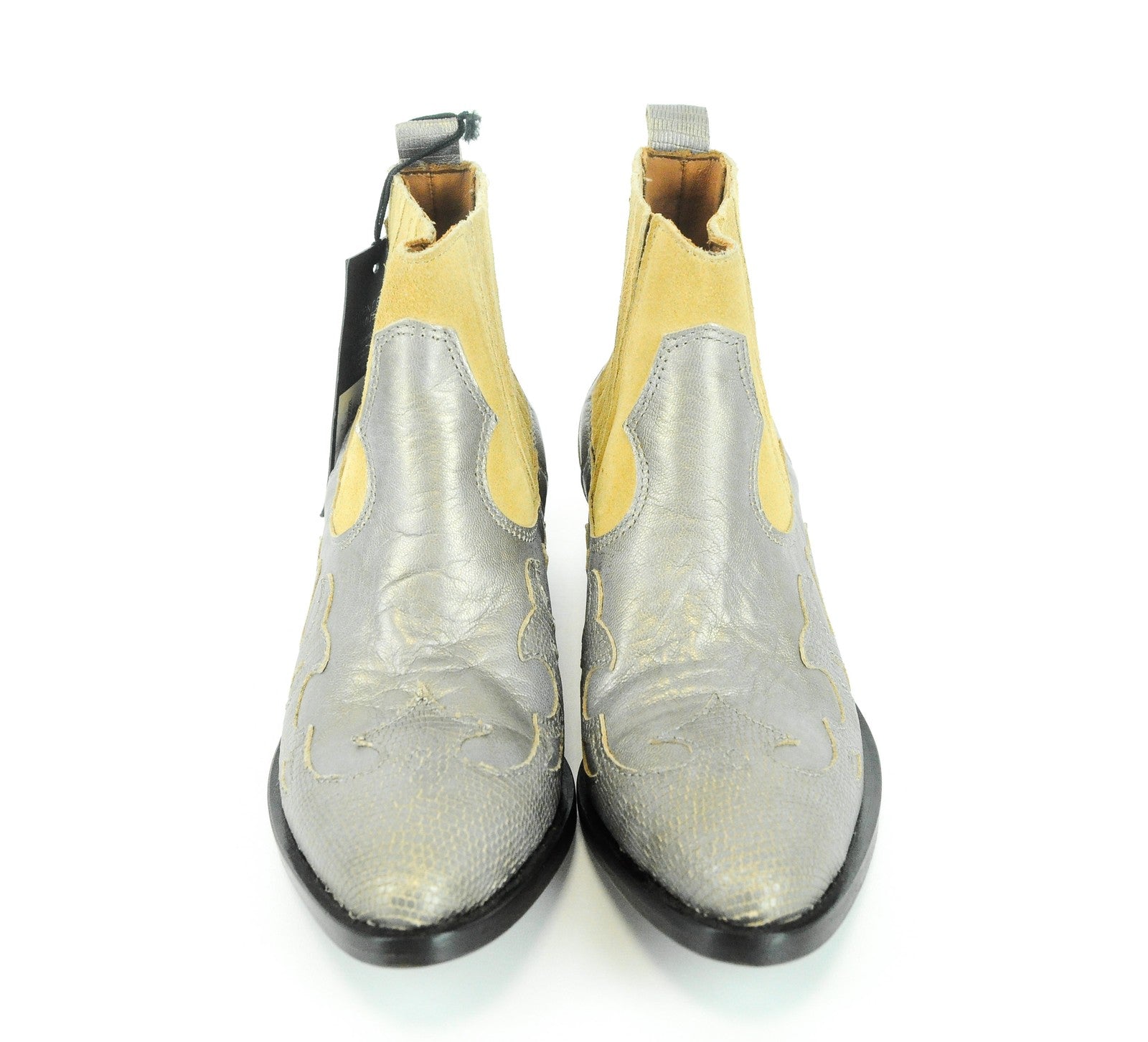 REPLAY moteriški kaubojiški aulinukai, 36 dydžio, rudi, sidabriniai, zomšos rašto, odiniai, iki kulkšnies. 