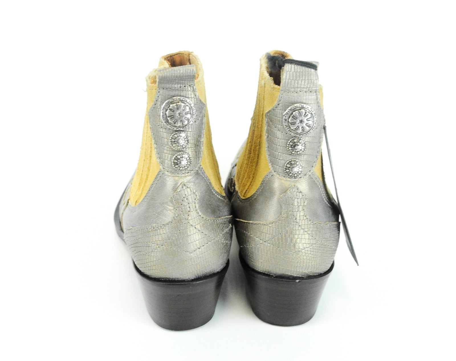 REPLAY moteriški kaubojiški aulinukai, 36 dydžio, rudi, sidabriniai, zomšos rašto, odiniai, iki kulkšnies. 