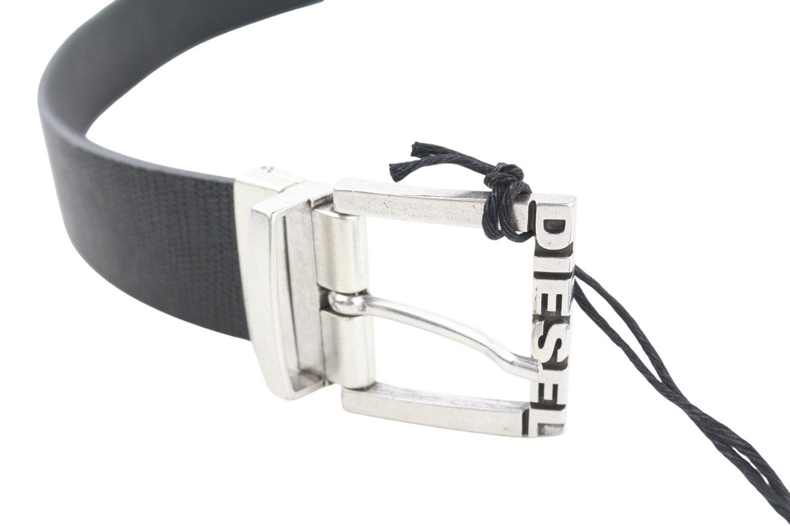 DIESEL B-Shift Men Belt 100 CM Black Textured Silver Tone Buckle Closure Logo