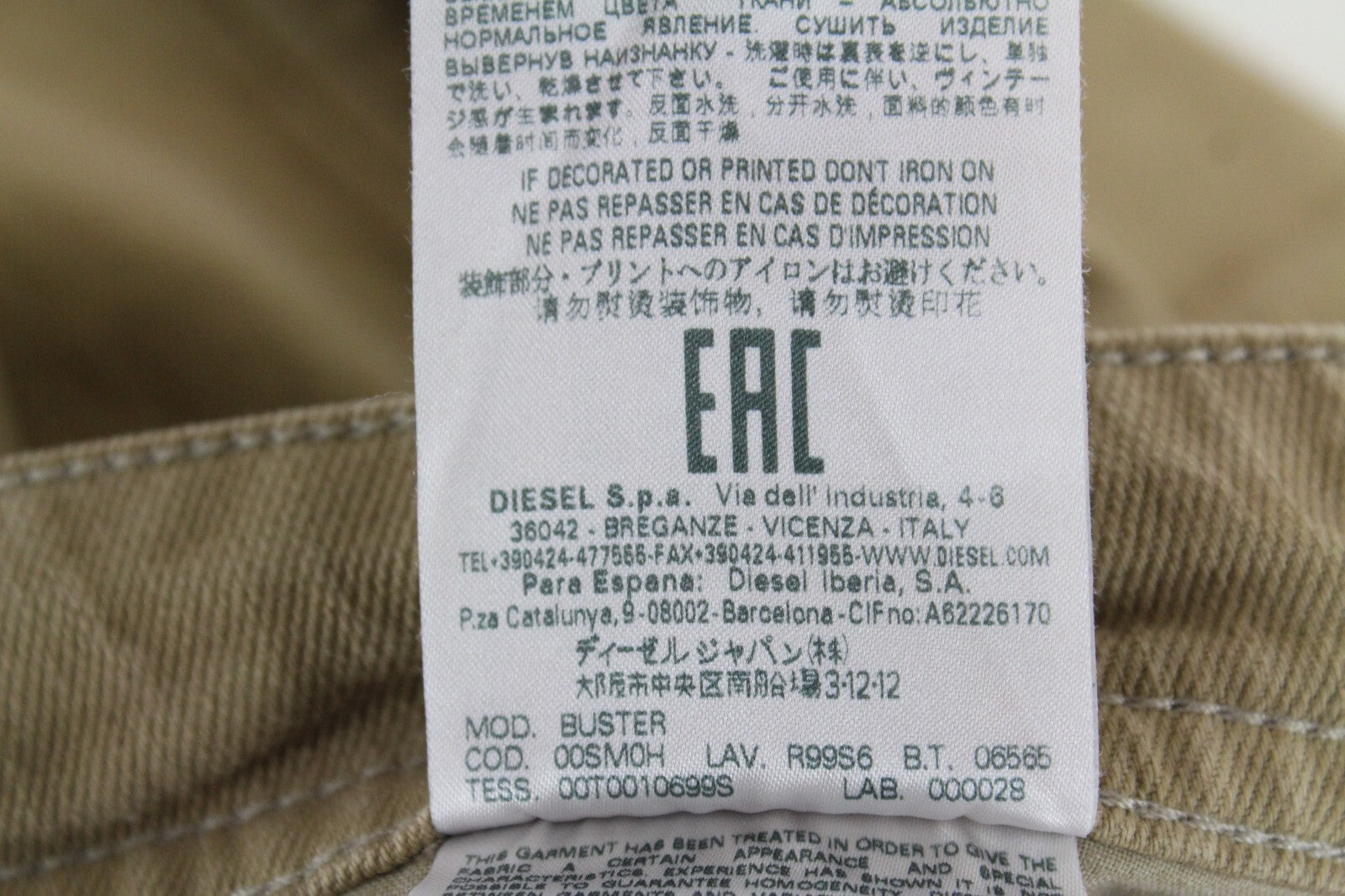 DIESEL Buster R99S6 vyriški džinsai W38 rudi, ploni, siaurėjantys, medvilniniai, tamprūs, 5 kišenių 