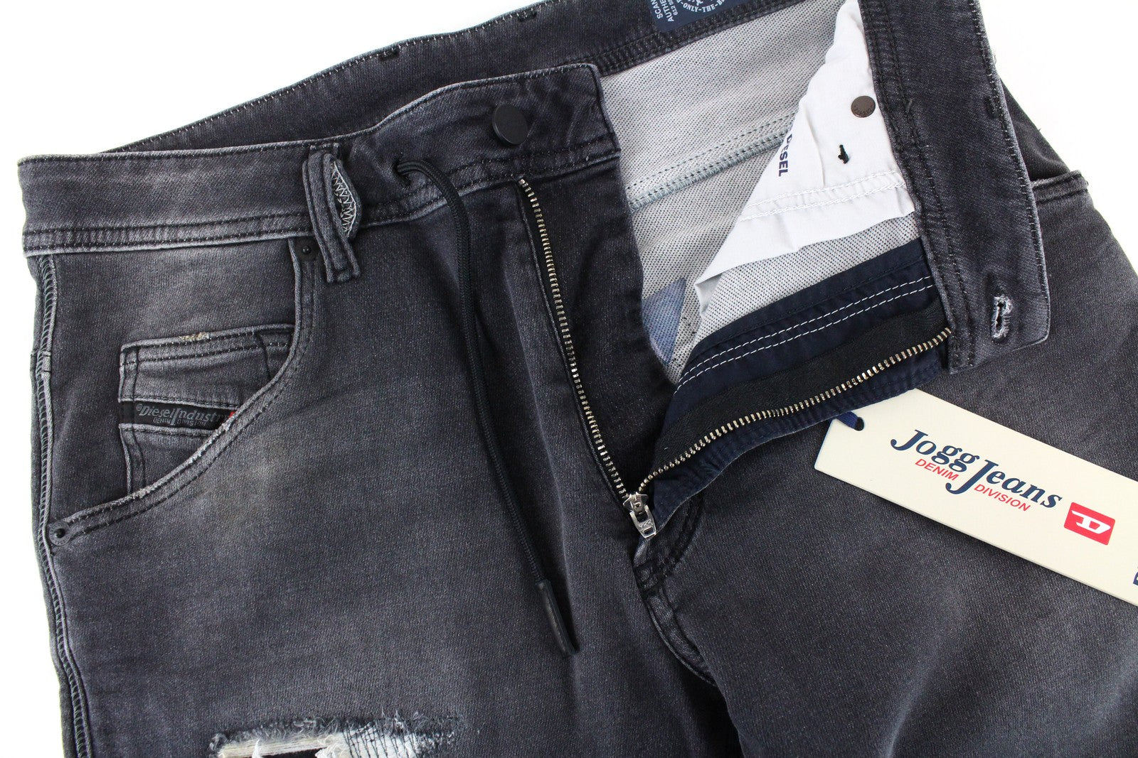 DIESEL Krooley CB-NE 069EM Vyriški džinsai W28 Gray Jogg Sweat Slim Distressed 