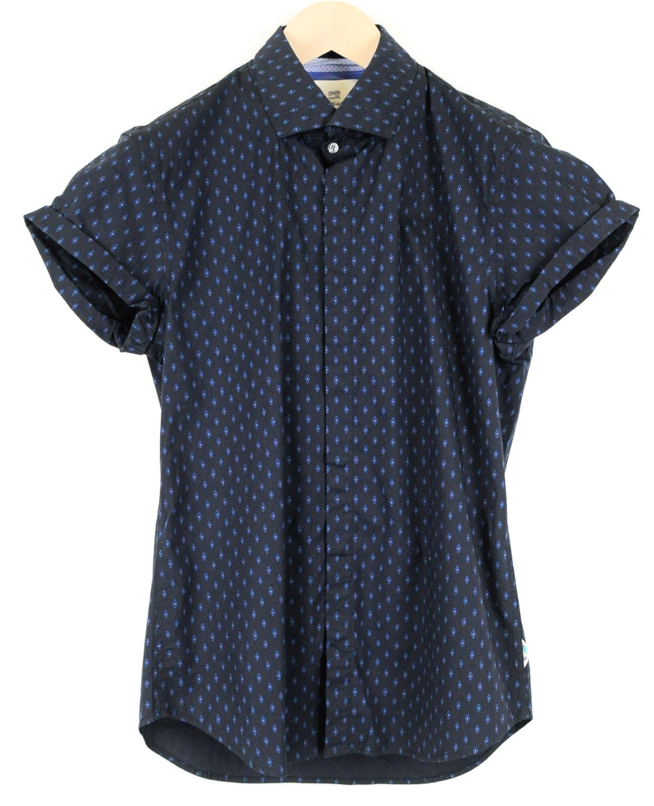 SCOTCH & SODA Ams Couture Shirt S Navy Mens Patterned Slim Cotton Stretchy