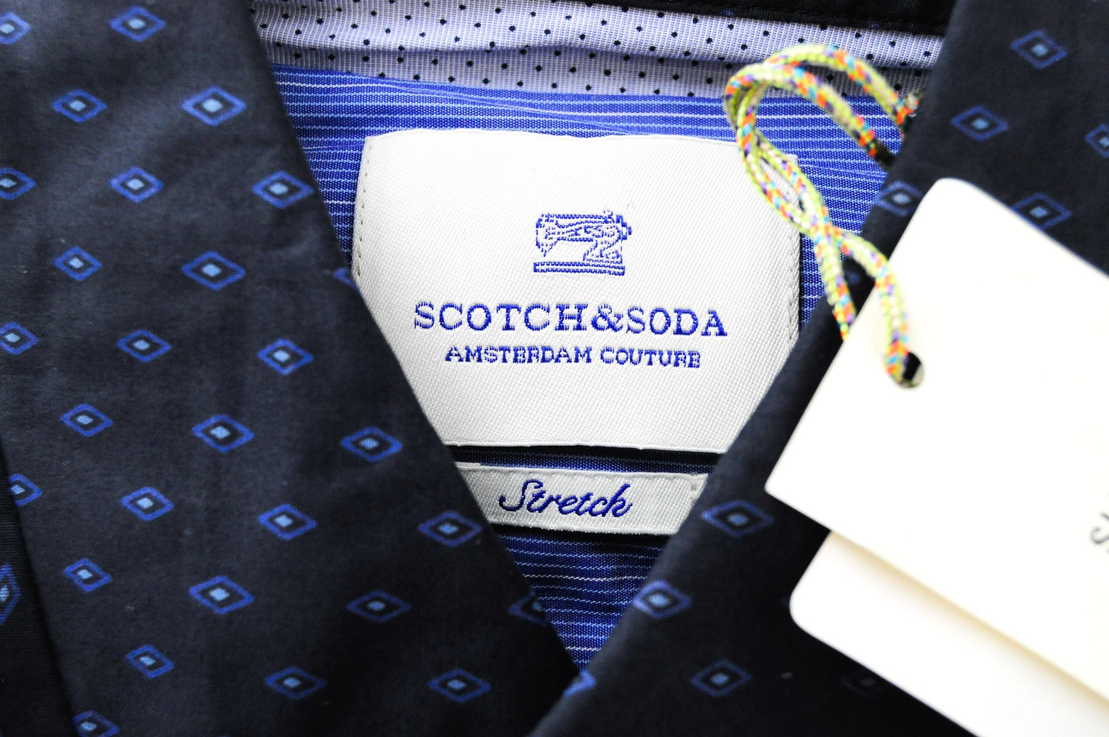 SCOTCH & SODA Ams Couture Shirt S Navy Mens Patterned Slim Cotton Stretchy