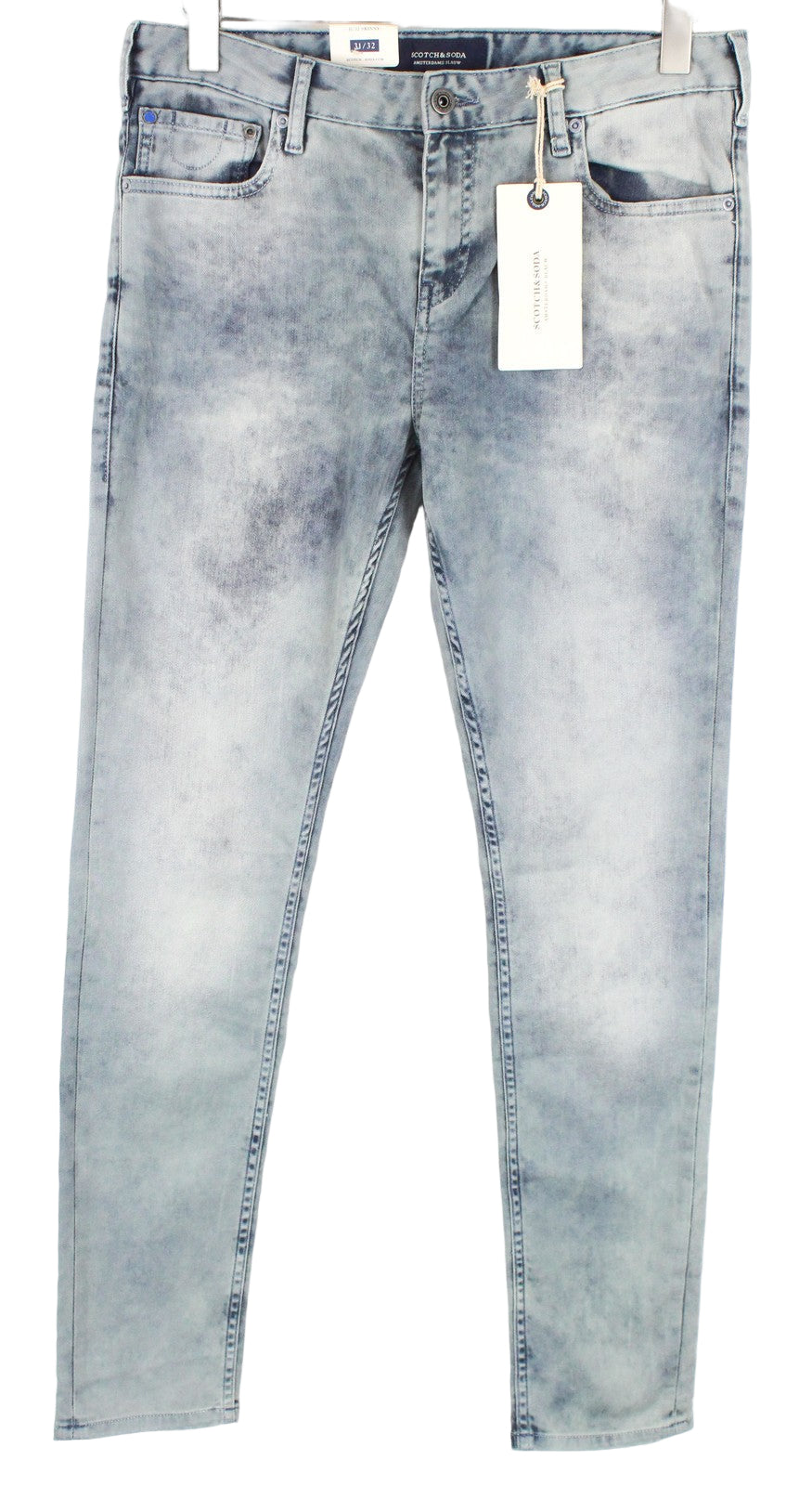 SCOTCH &amp; SODA Skim vyriški džinsai W31/L32 skalbtos mėlynos aptemptos medvilnės tamprios kelnės 