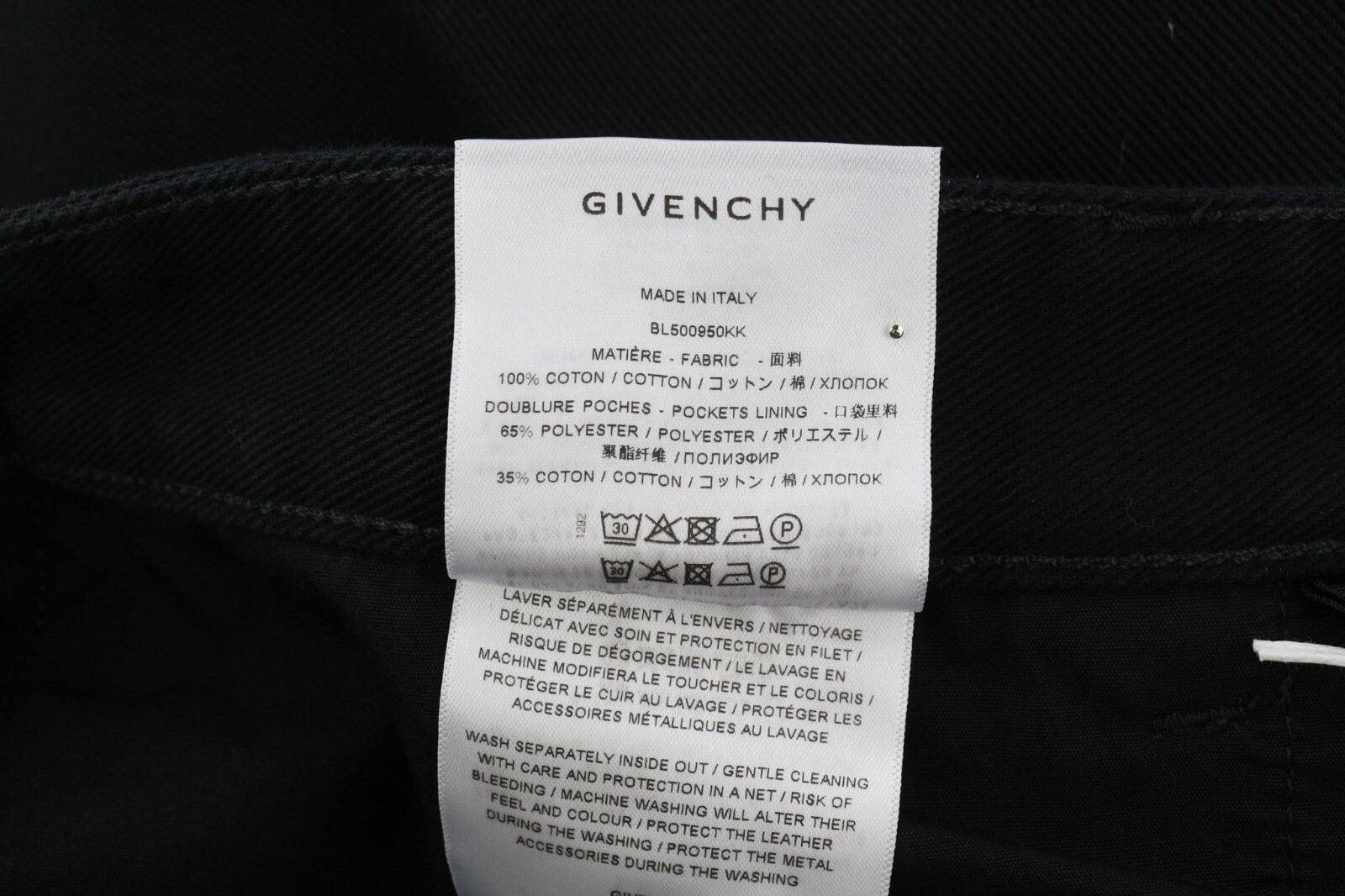 GIVENCHY X Tiffany vyriški džinsai W39, siaurėjantys, tamsiai juodi, su užtrauktuku užsegamomis kišenėmis. 