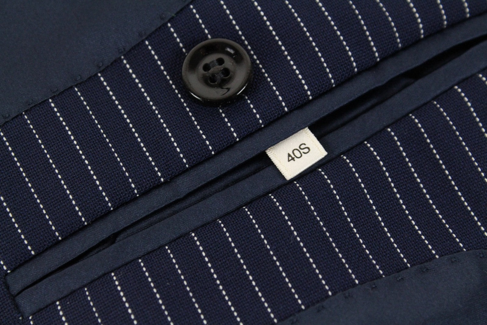 SUISTUDIO Cameron moteriškas švarkas UK14S mėlynai dryžuotas vilnonis vieneilis švarkas 