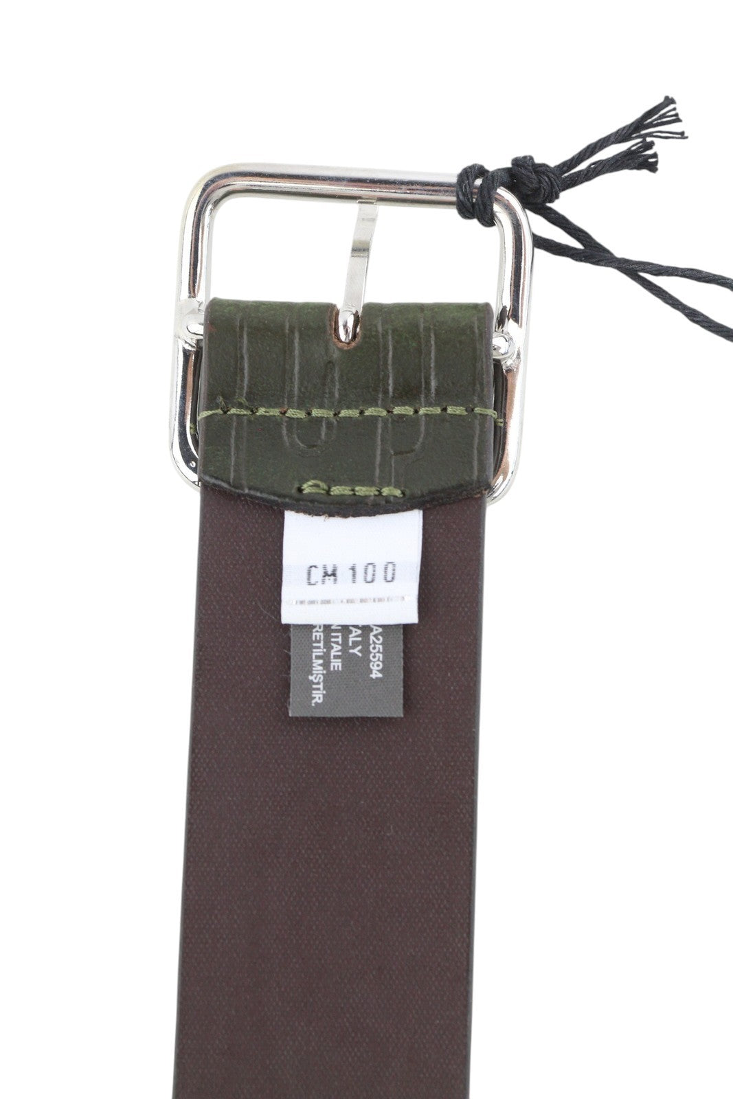 DIESEL B-Illy vyriškas diržas 100 cm tamsiai žalias odinis sidabro atspalvio sagtis laisvalaikio logotipas 