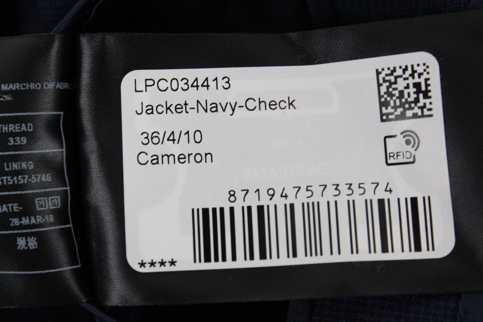 SUISTUDIO Cameron moteriškas švarkas UK10R tamsiai mėlynas languotas vilnonis vieneilis švarkas 