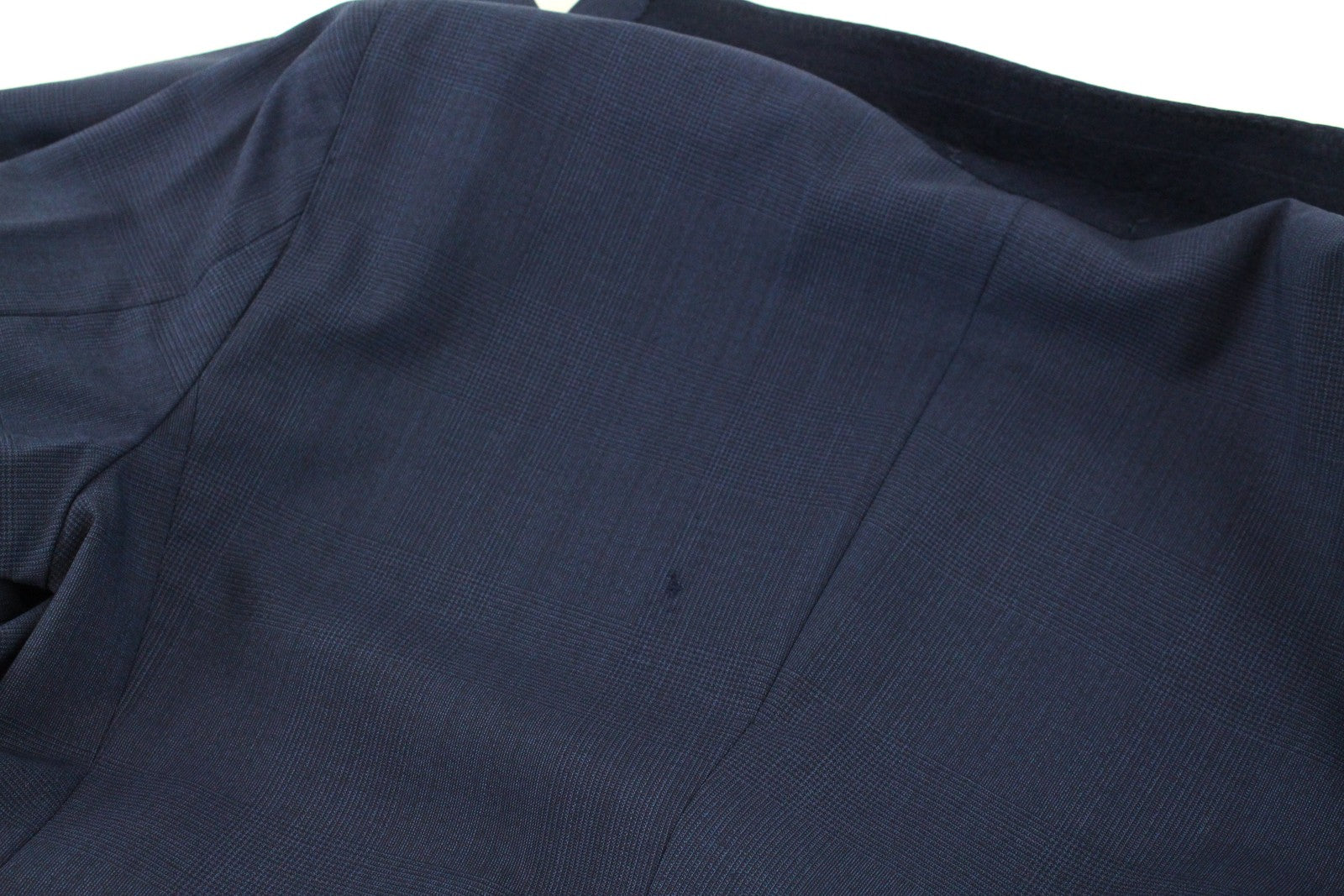 SUISTUDIO Cameron moteriškas švarkas UK10R tamsiai mėlynas languotas vilnonis vieneilis švarkas 