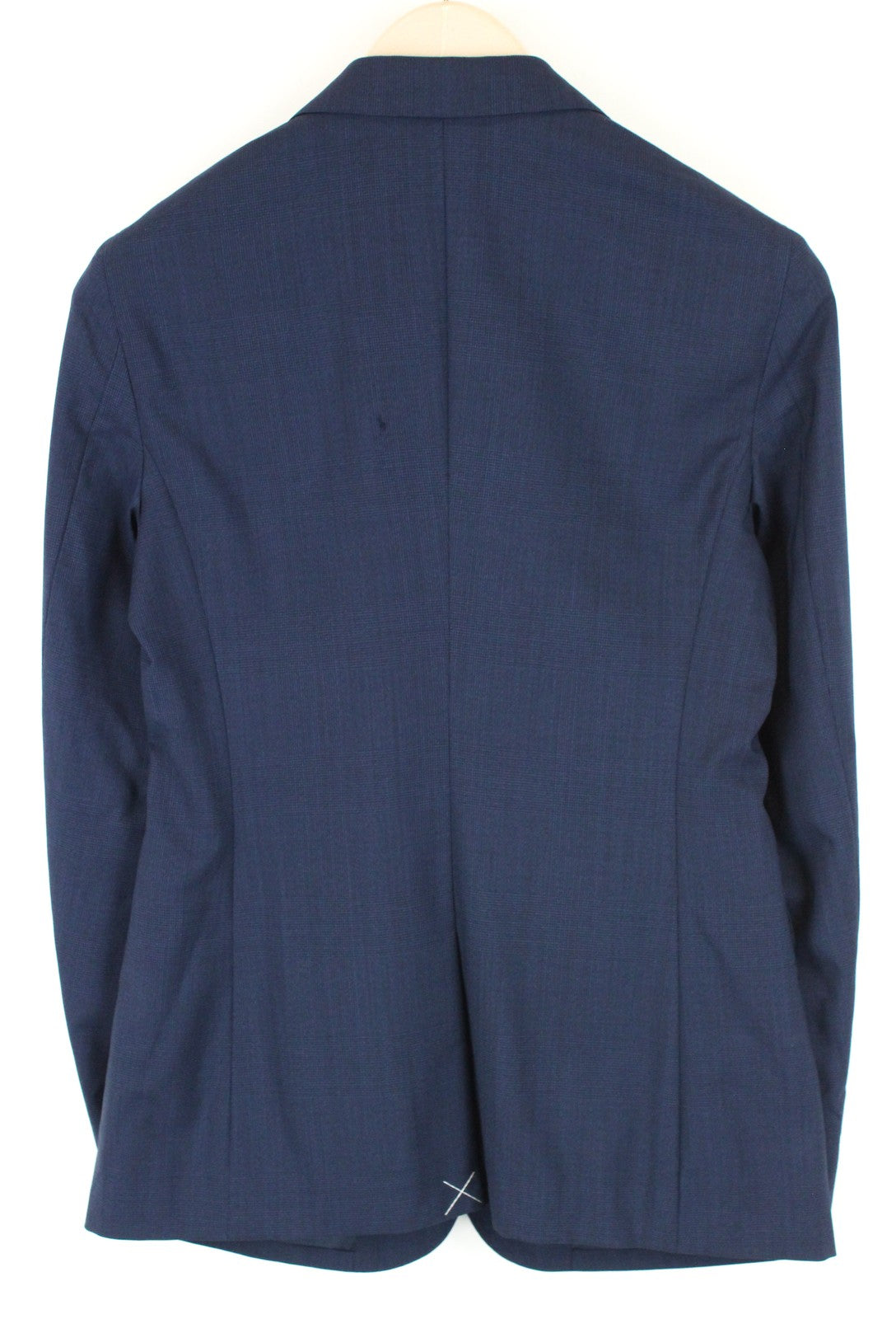 SUISTUDIO Cameron moteriškas švarkas UK10R tamsiai mėlynas languotas vilnonis vieneilis švarkas 