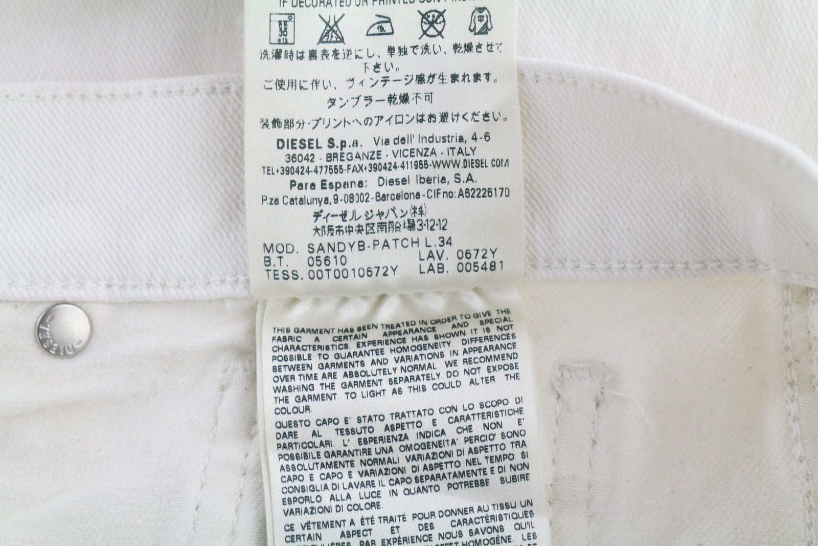 DIESEL Sandyb-Patch 0672Y Women Jeans W29/L34 Regular Slim Bootcut Stretch White