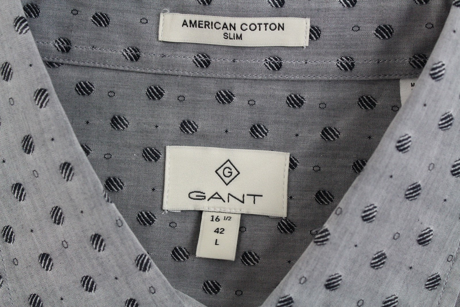 GANT Mens Shirt L Grey Long Sleeve  Cotton Patterned Cutaway Collar