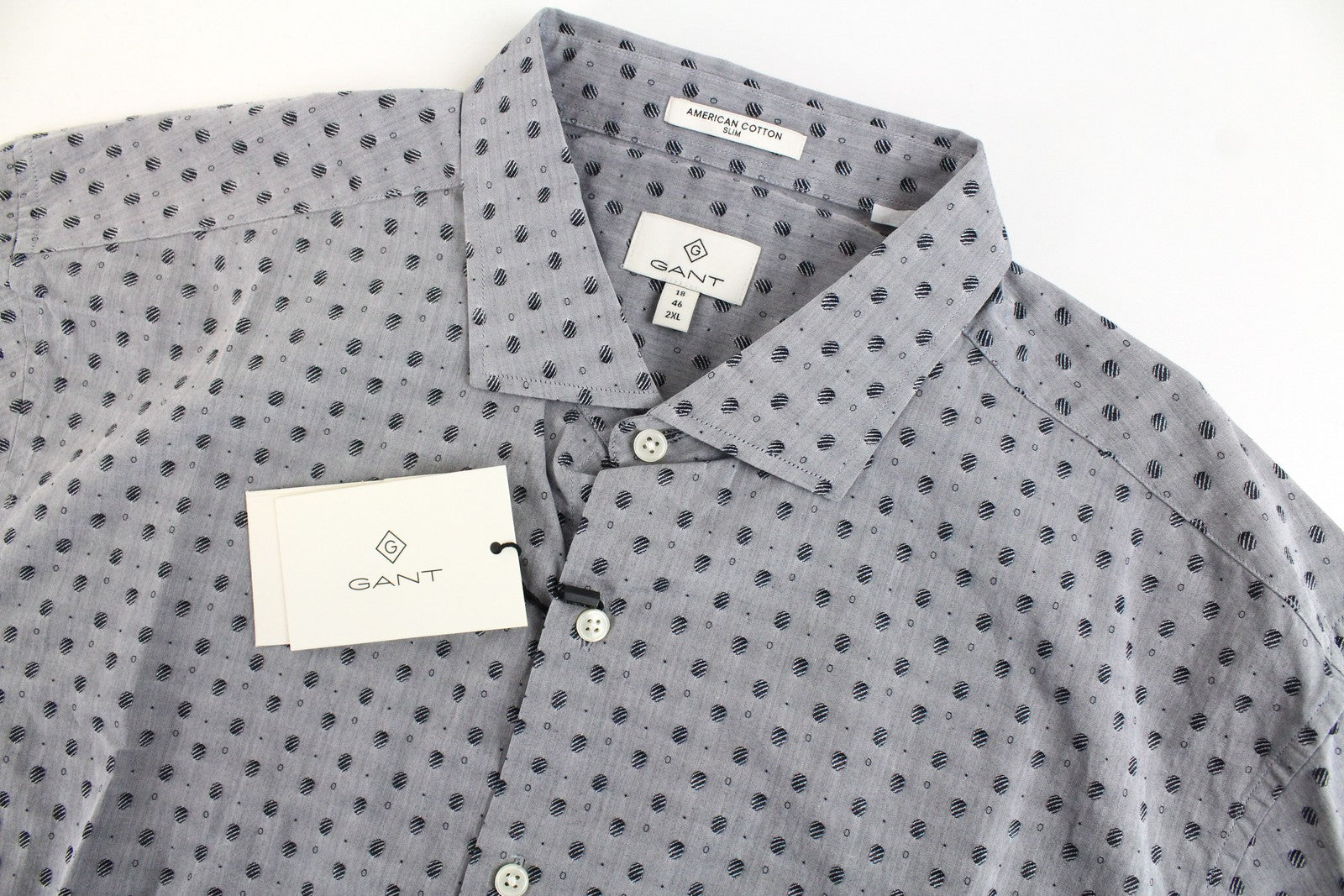 GANT Mens Shirt 2XL Grey Patterned  Cotton Long Sleeve Cutaway Collar