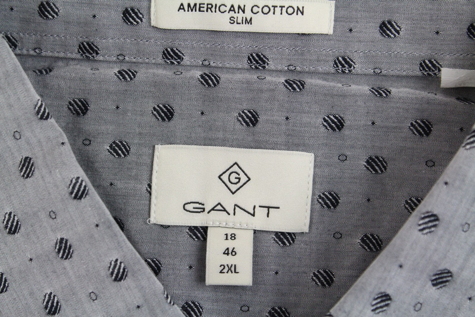 GANT Mens Shirt 2XL Grey Patterned  Cotton Long Sleeve Cutaway Collar