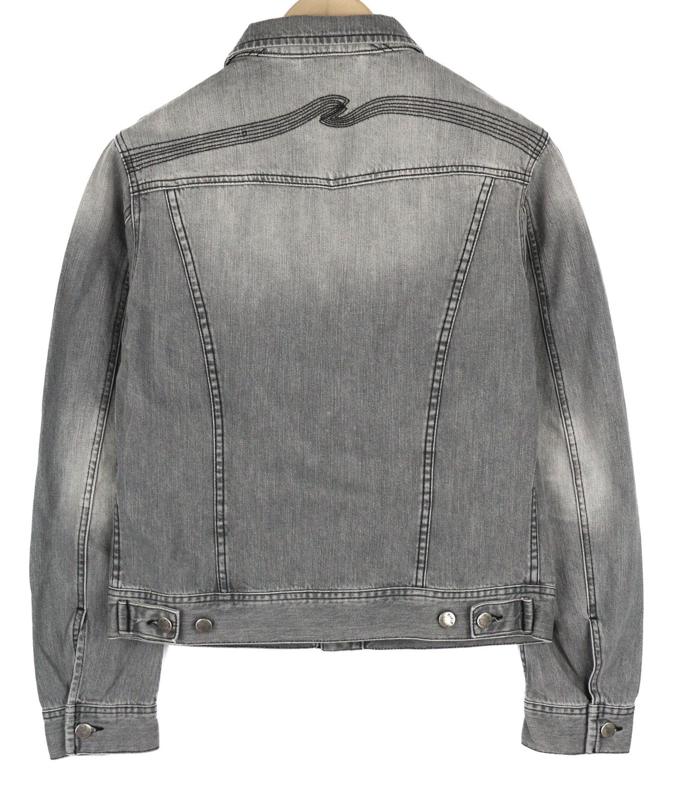 NUDIE Conny vyriška striukė XS, saulės balinta juoda, su sagomis, medvilninė, plautos pilkos spalvos 