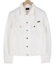 NUDIE Perry vyriška striukė L, ekologiška balta, su sagomis, kaklo kišenėmis, džinsinis audinys 